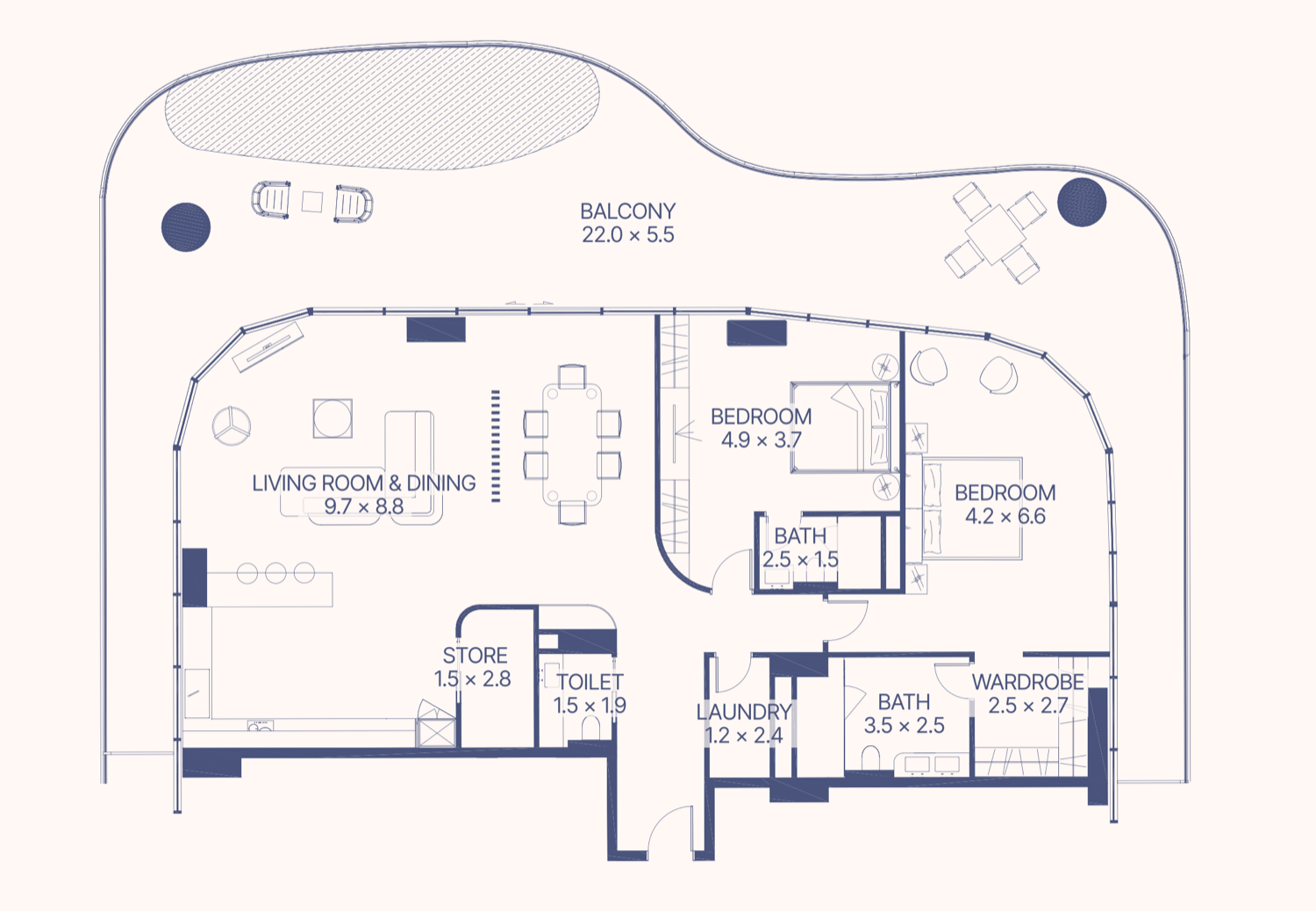 Gianfranco Ferre Residences 2 BR floor plan