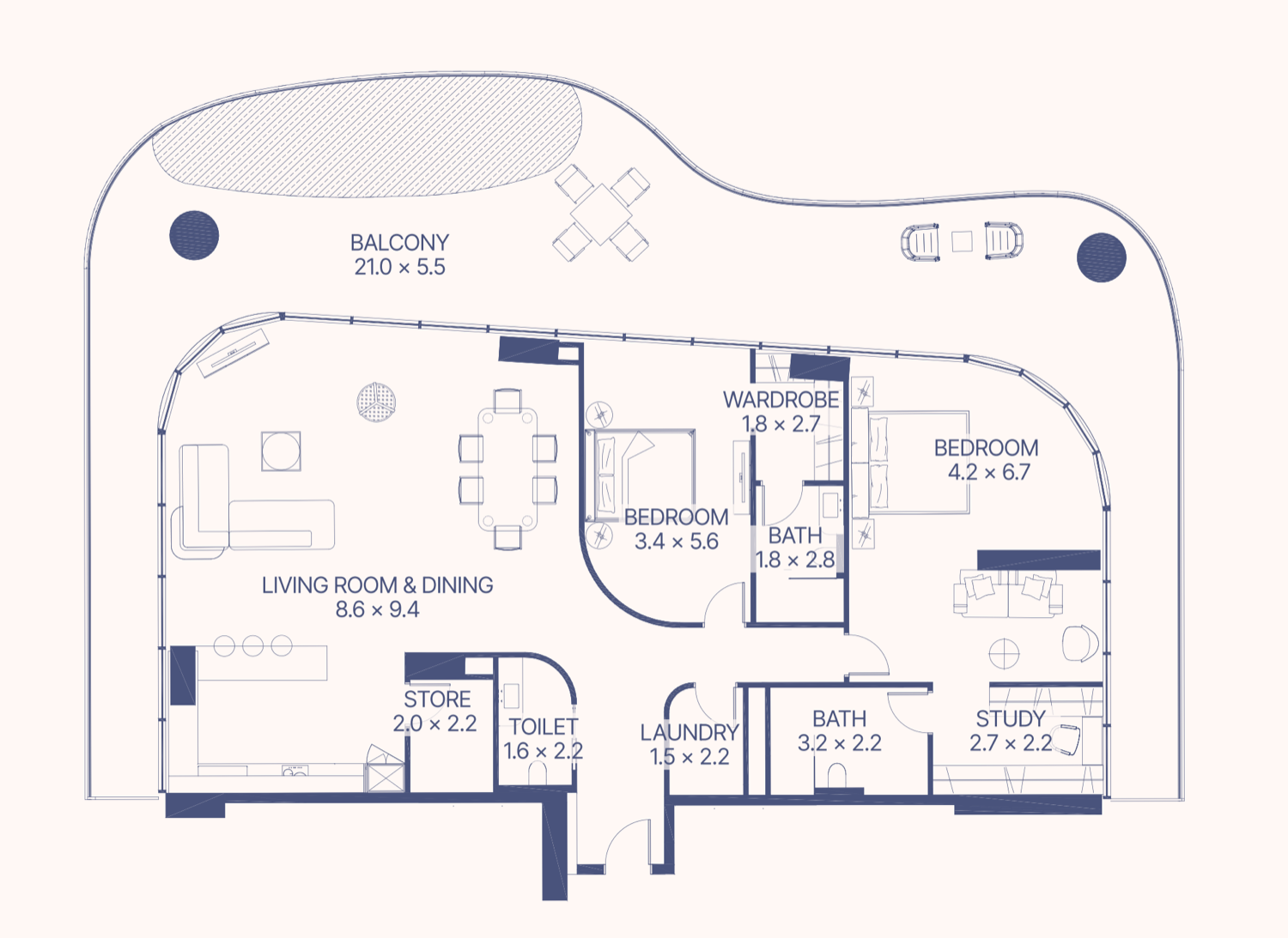 Gianfranco Ferre Residences 2 BR floor plan