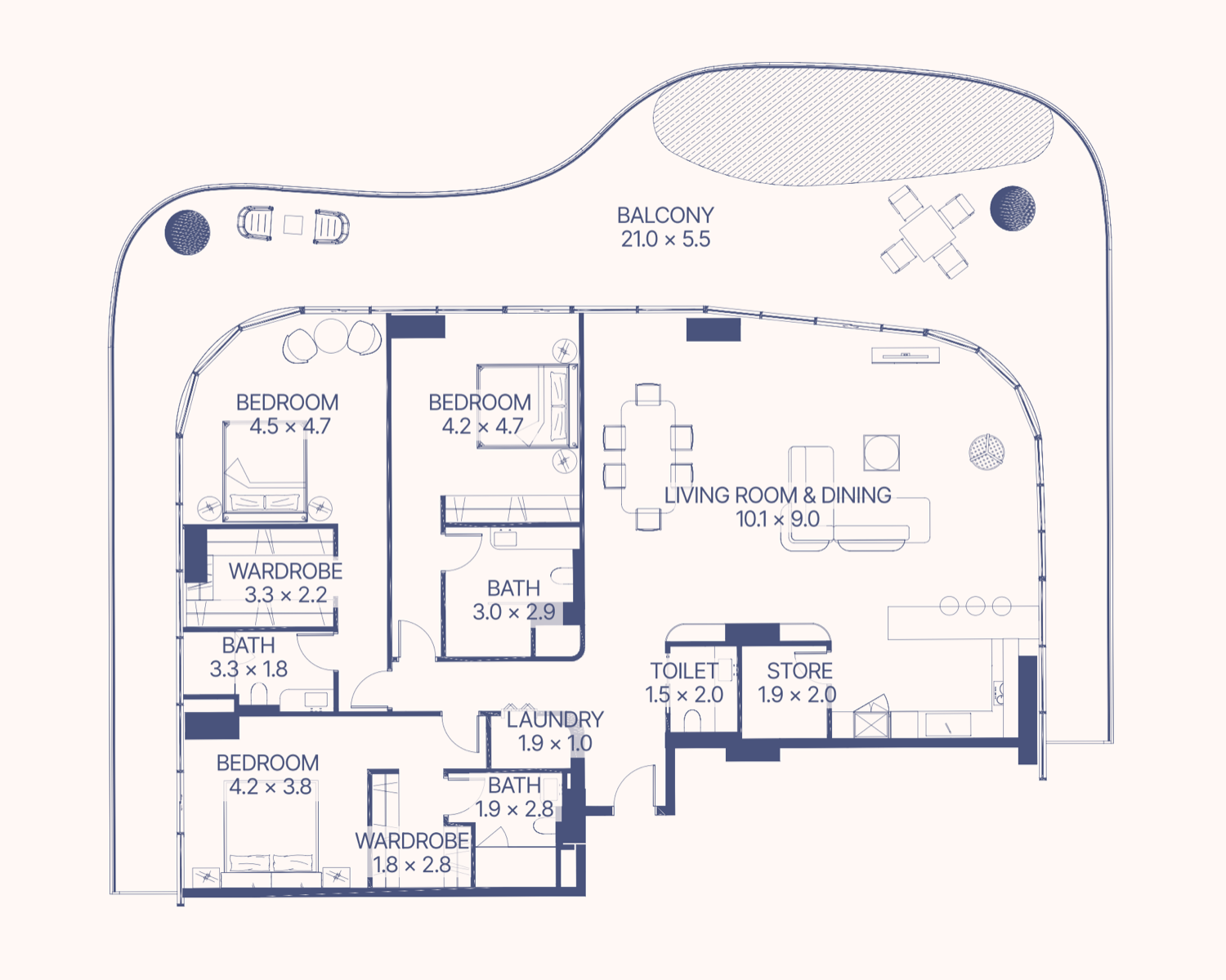 Gianfranco Ferre Residences 3 BR floor plan