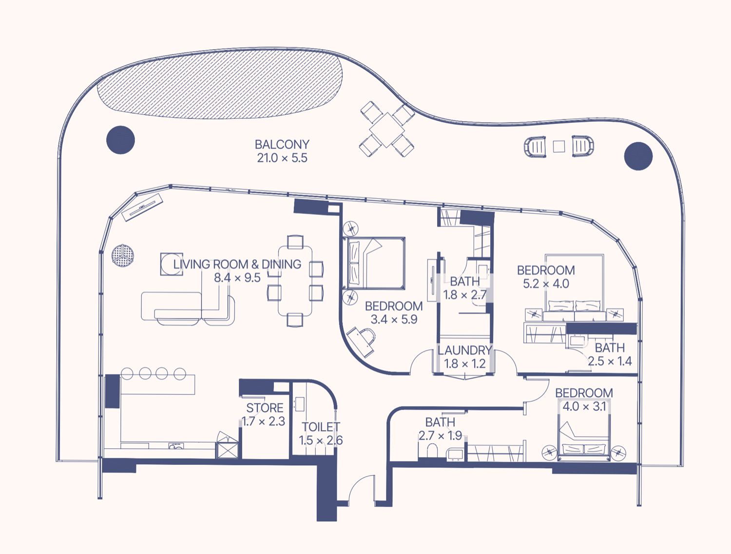 Gianfranco Ferre Residences 3 BR floor plan