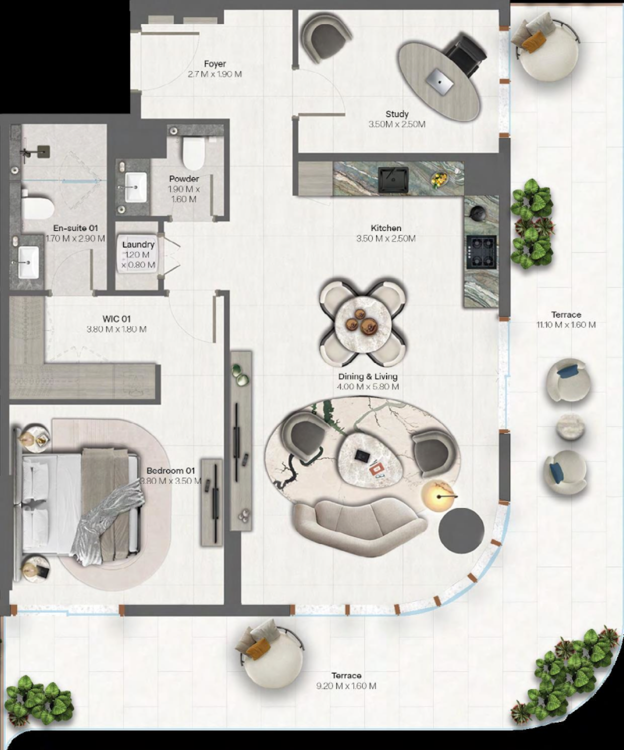 Hado 1 Bedroom Plus 1 Type 1 floor plan