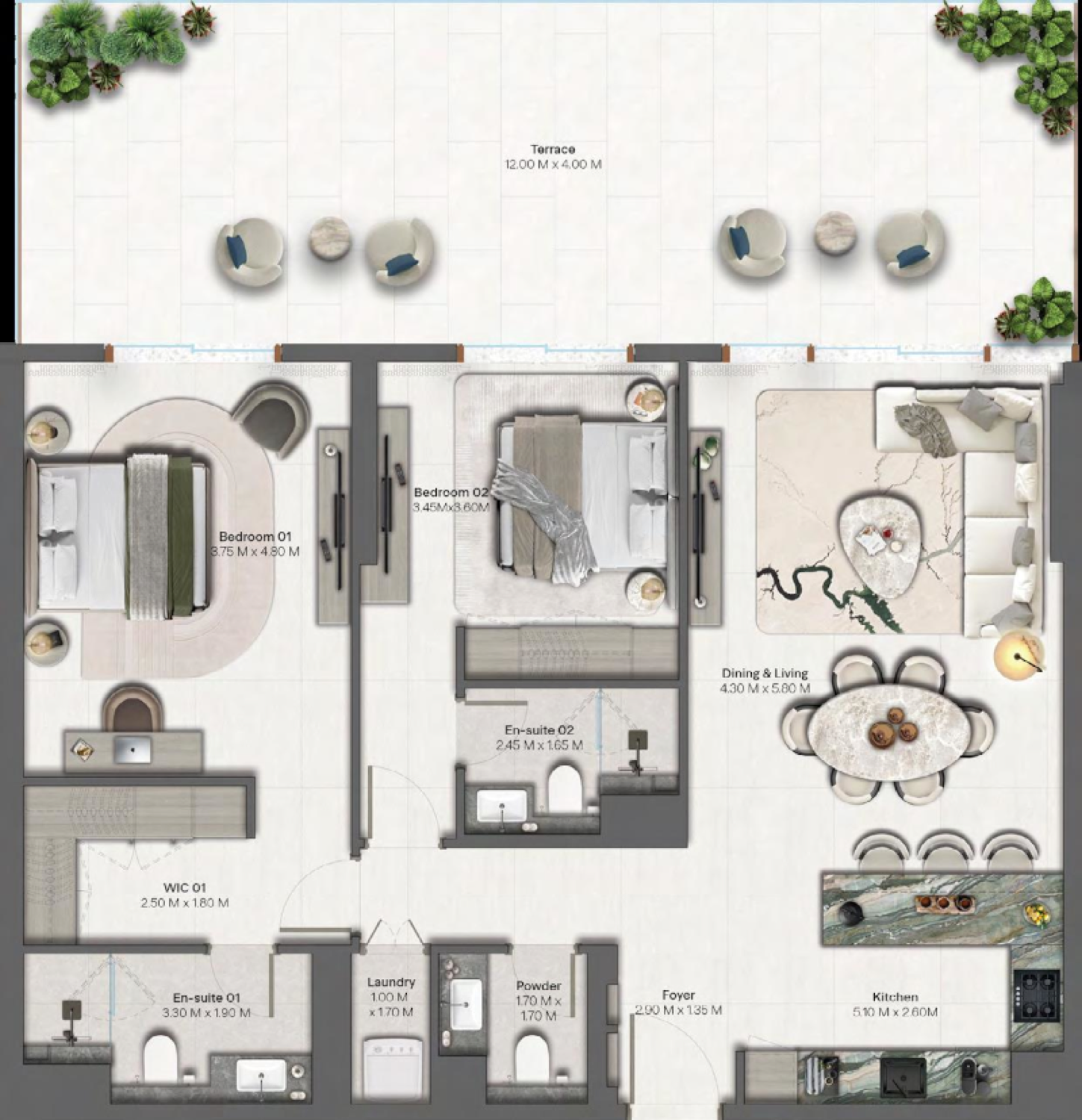 Hado 2 Bedroom Type 1 floor plan