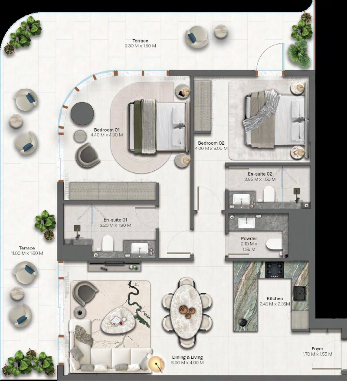 Hado 2 Bedroom Type 2 floor plan