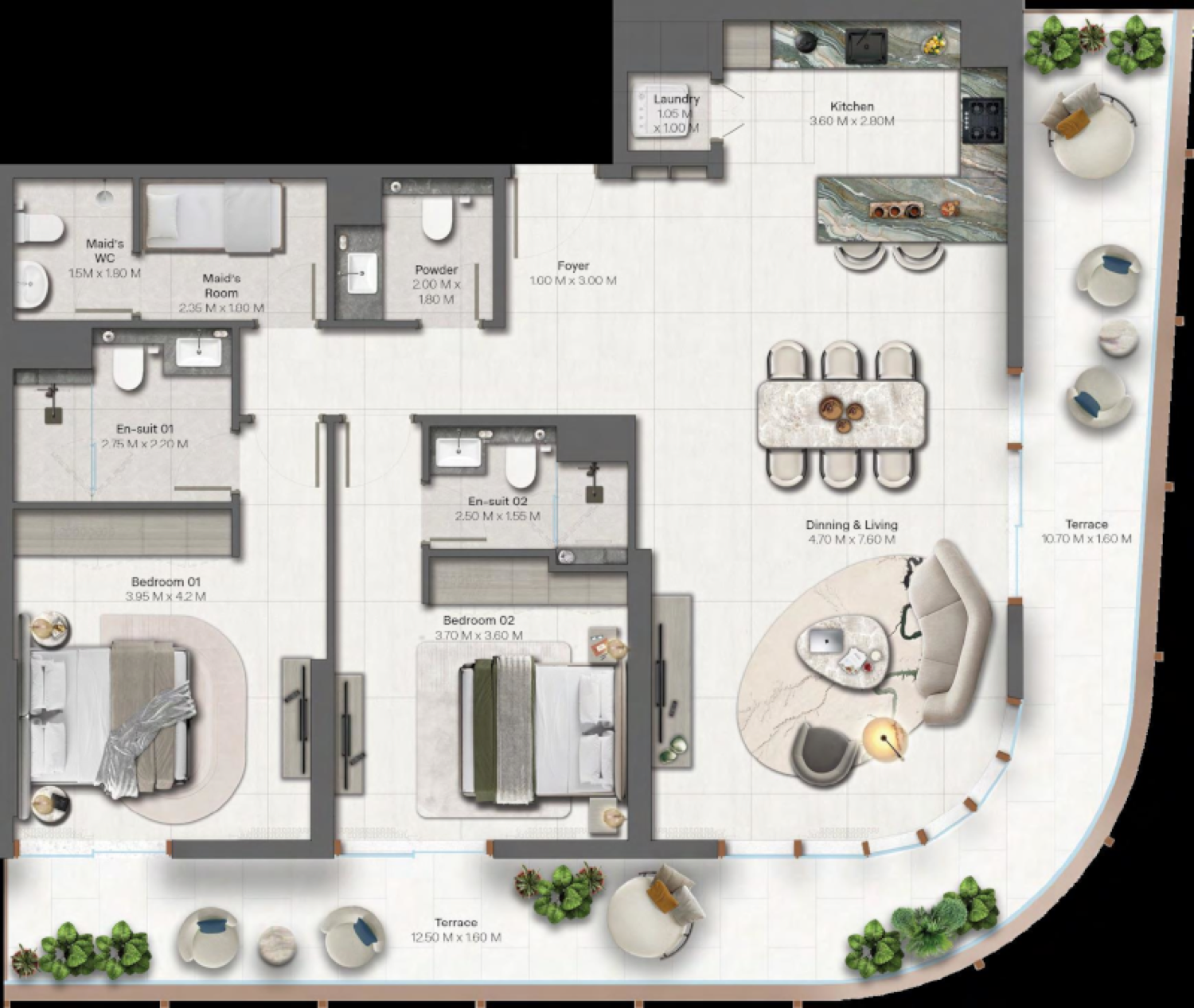 Hado 2 Bedroom Plus Type 1 floor plan