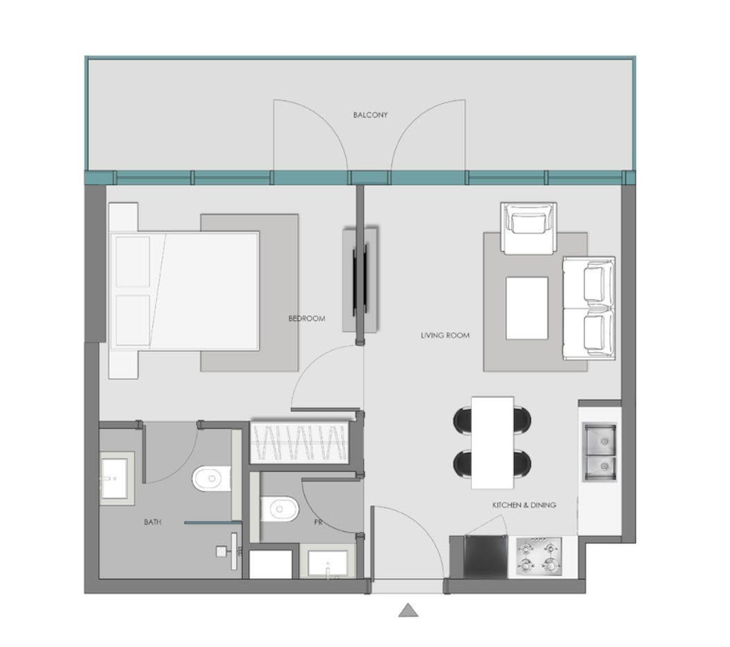 Hills South 3 1 Bedroom Type 1 floor plan