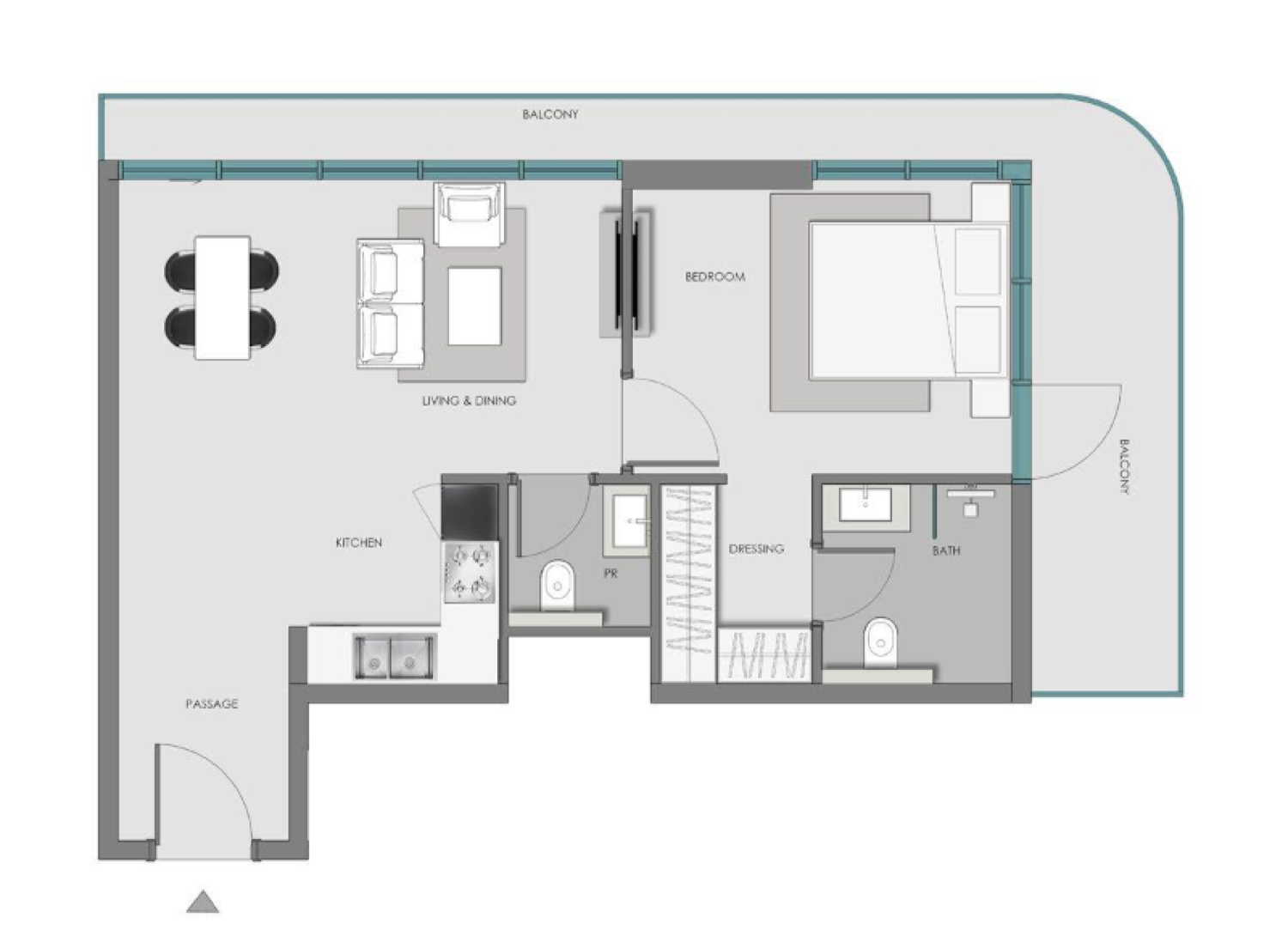 Hills South 3 1 Bedroom Type 2 floor plan