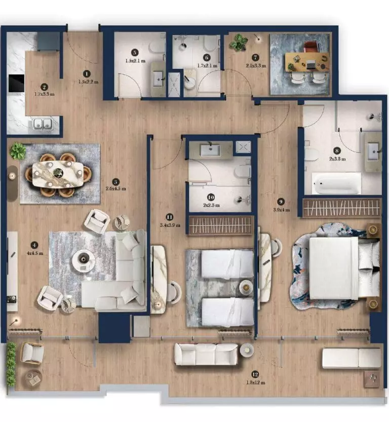 Hilton Residences 2 BR floor plan