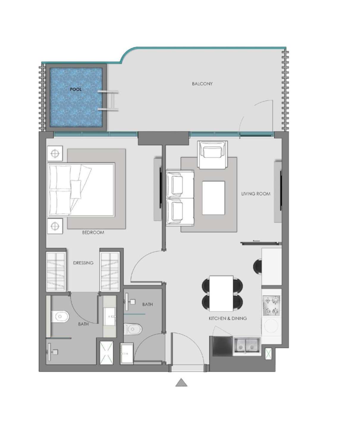 Imperial Garden 1 Bedroom + Pool Type 1 floor plan