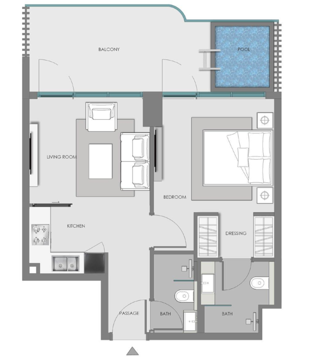 Imperial Garden 1 Bedroom + Pool Type 3 floor plan
