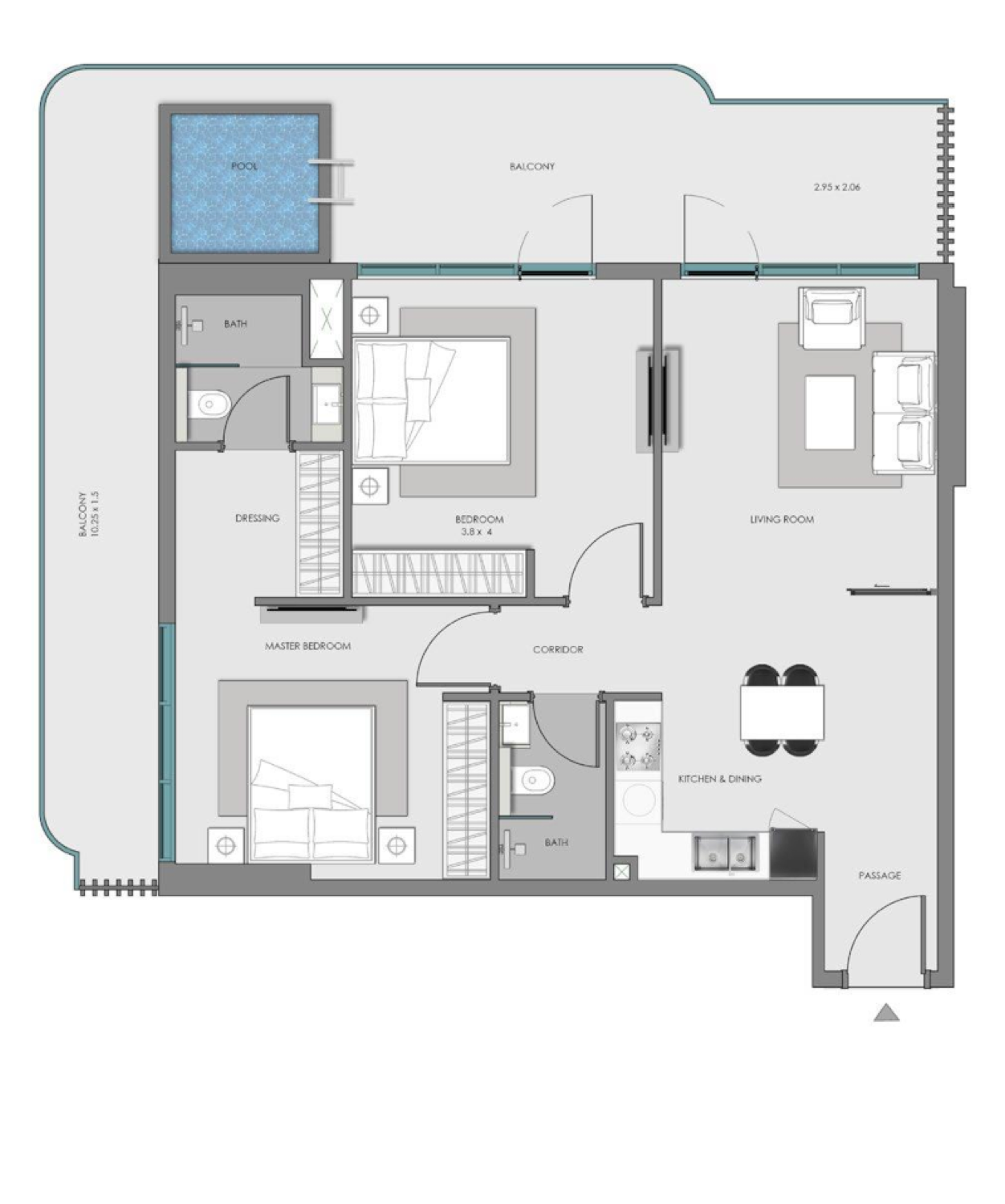 Imperial Garden 2 Bedroom + Pool Type 1 floor plan