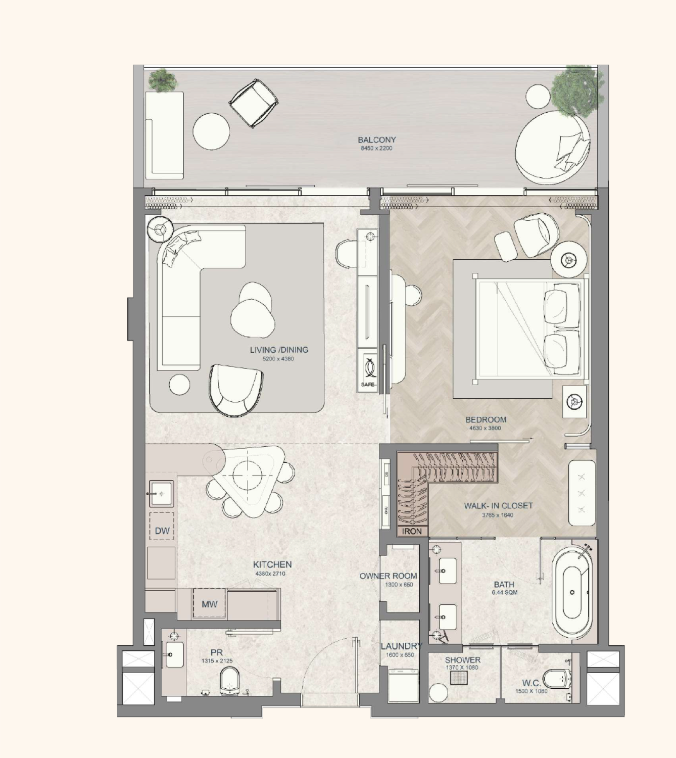 JW Marriott Residences 1 Bedroom Type A-1 floor plan