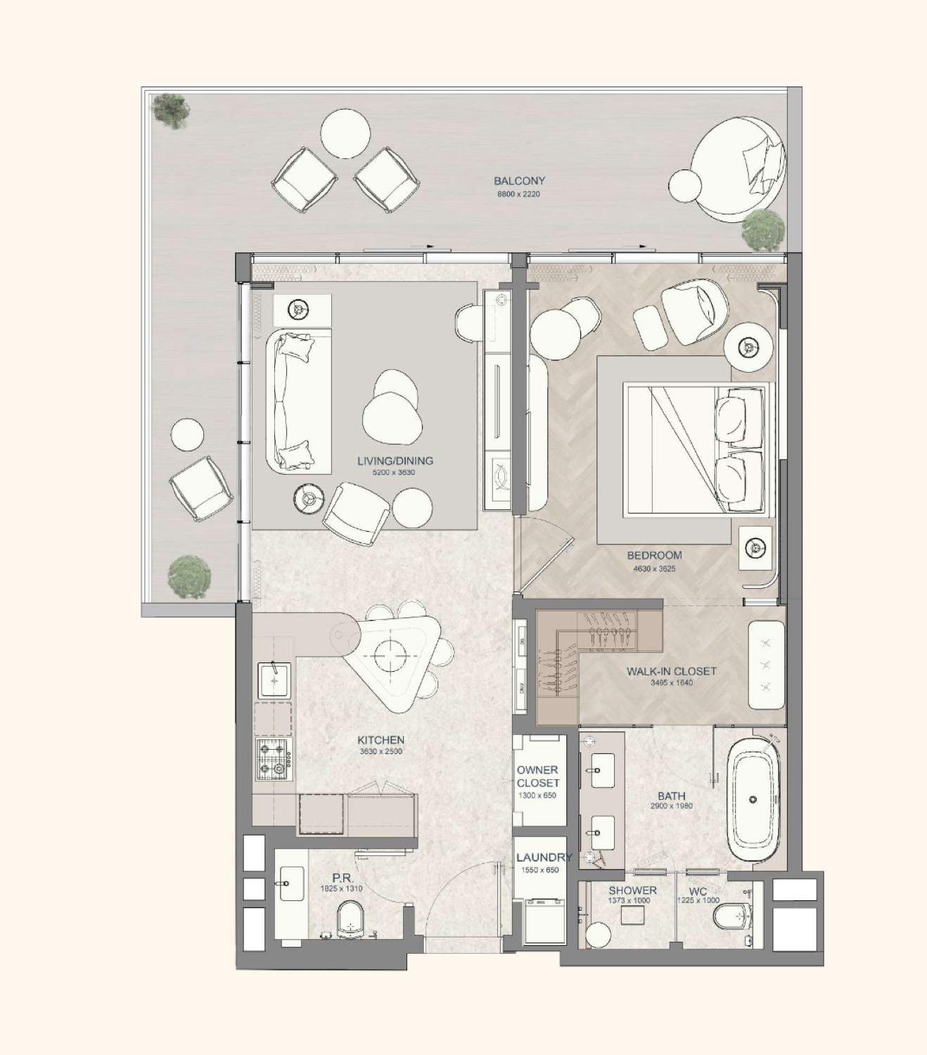 JW Marriott Residences 1 Bedroom Type A-2 floor plan