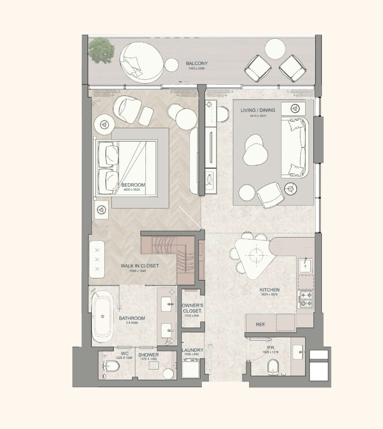 JW Marriott Residences 1 Bedroom Type A-3 floor plan