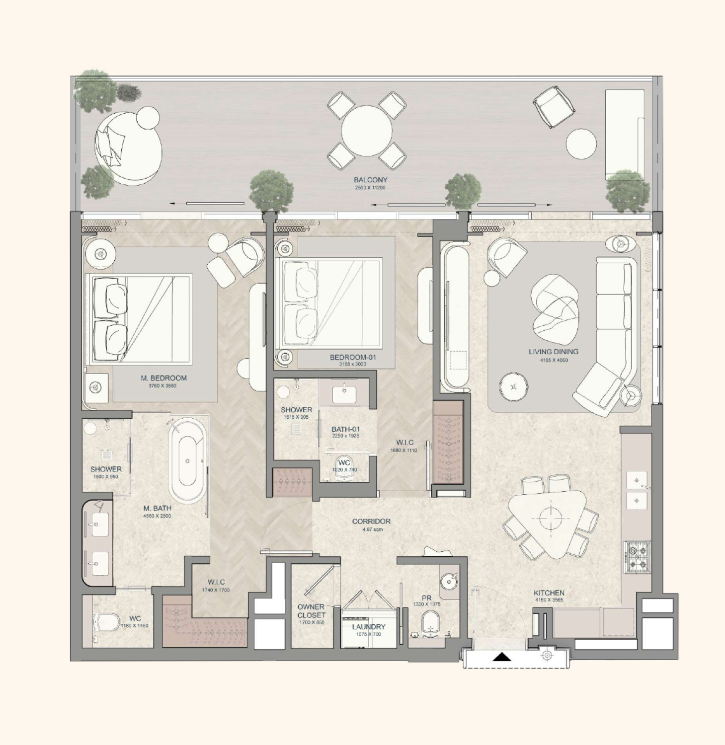 JW Marriott Residences 2 Bedroom Type A-1 floor plan