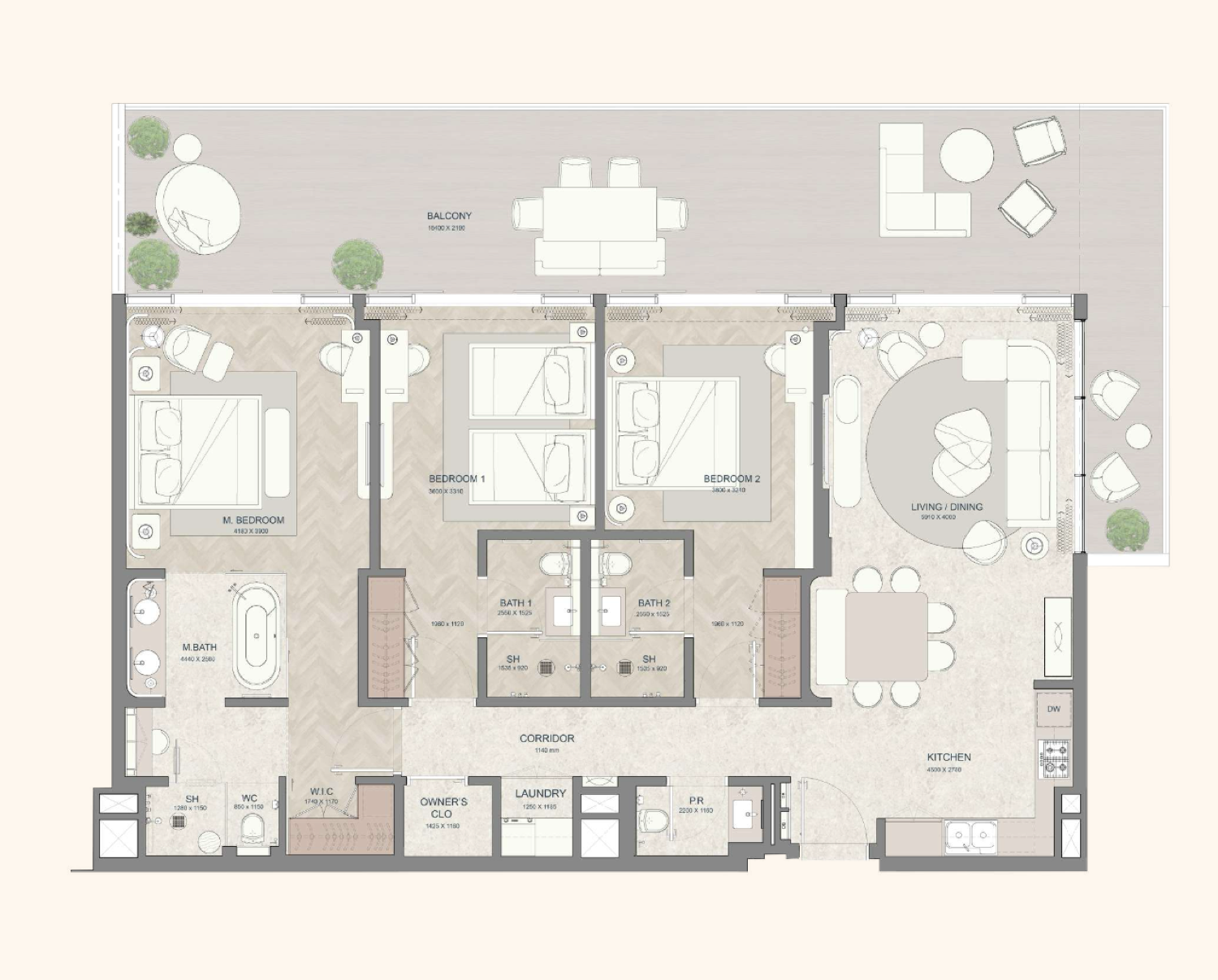 JW Marriott Residences 3 Bedroom Type A-1 floor plan