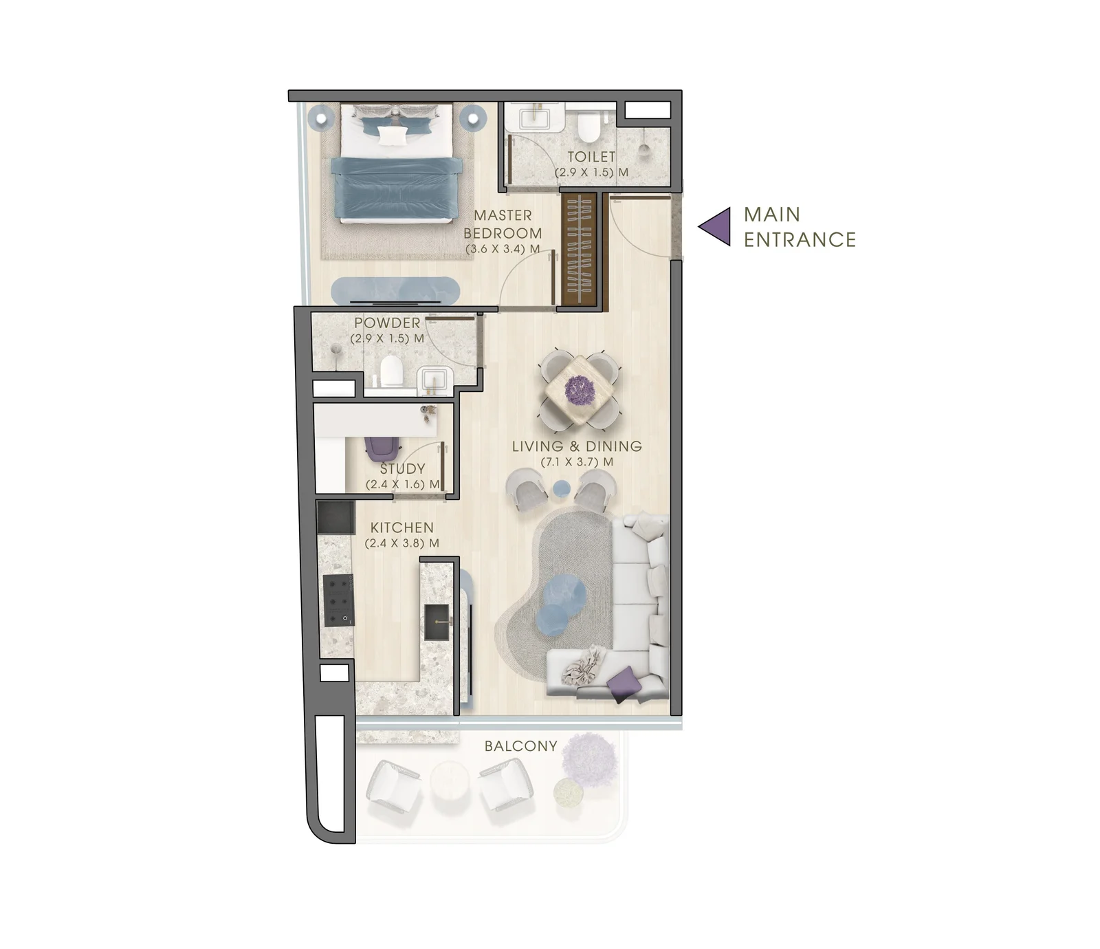 Kaia Residences 1 BR floor plan