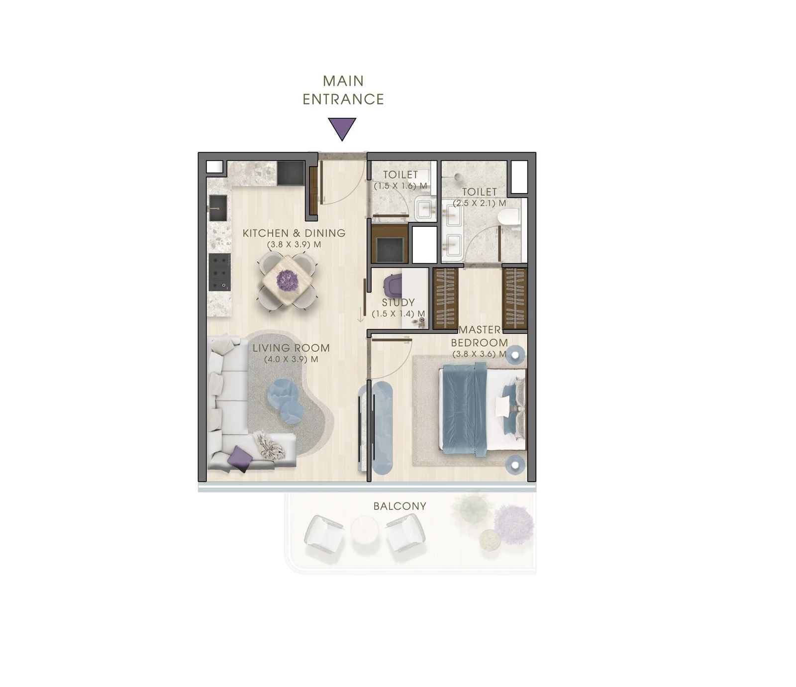 Kaia Residences 1 BR floor plan