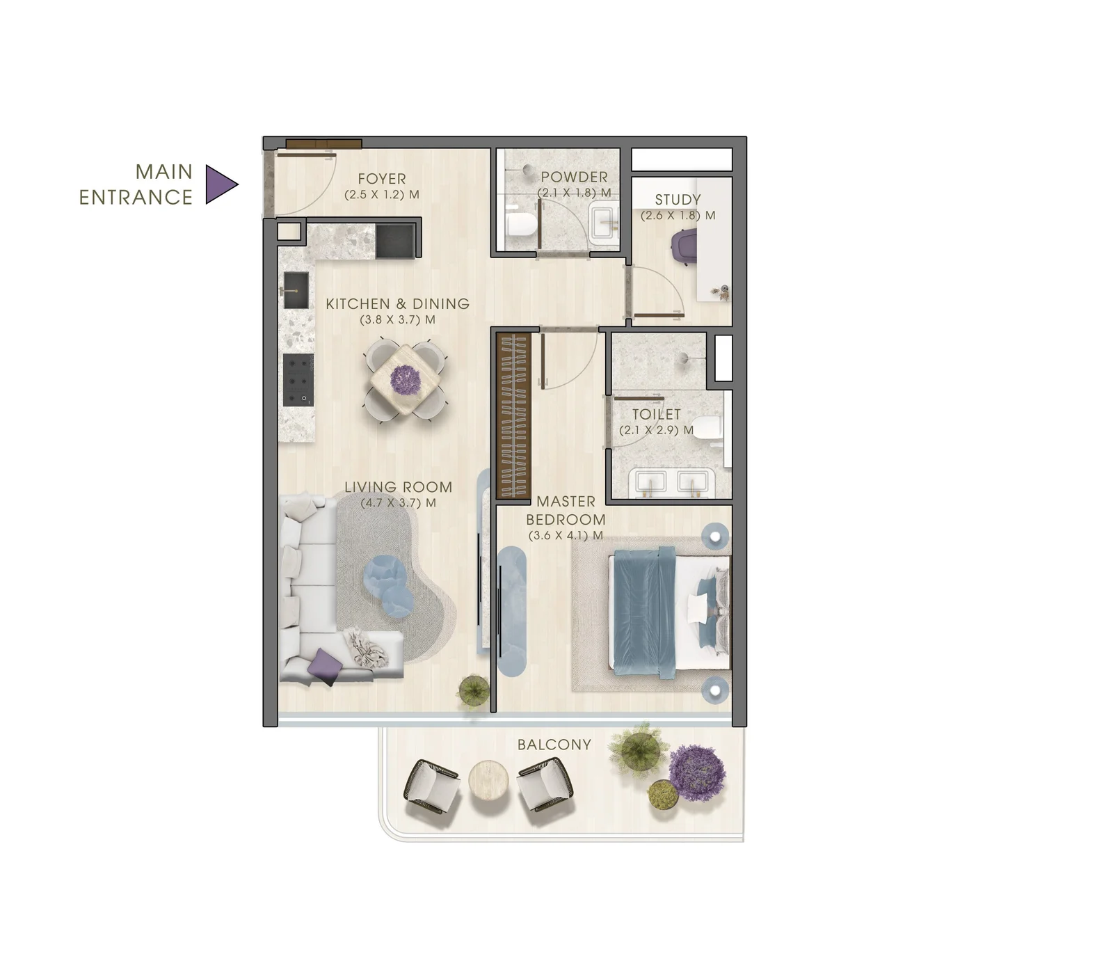 Kaia Residences 1 BR floor plan