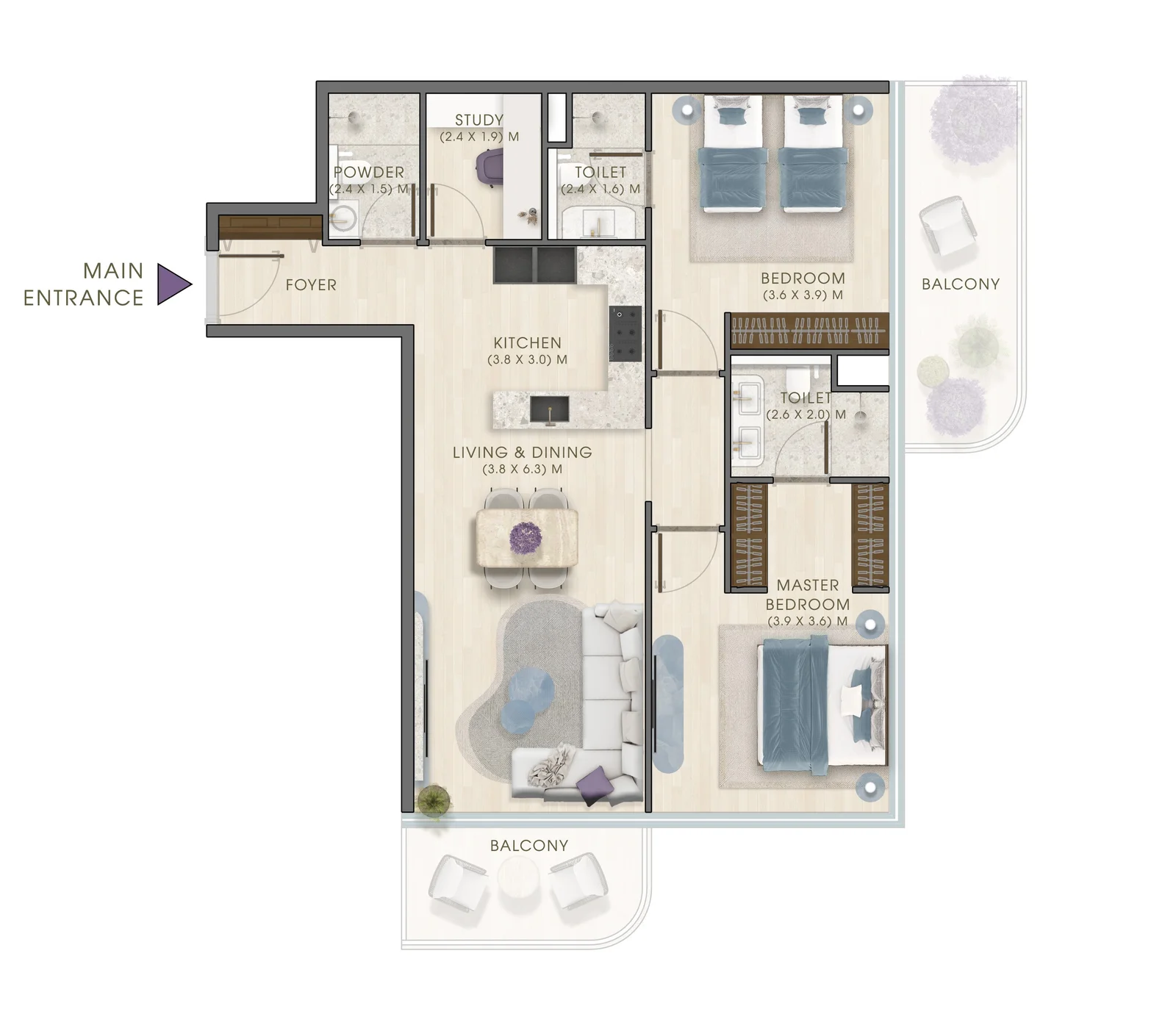 Kaia Residences 2 BR floor plan