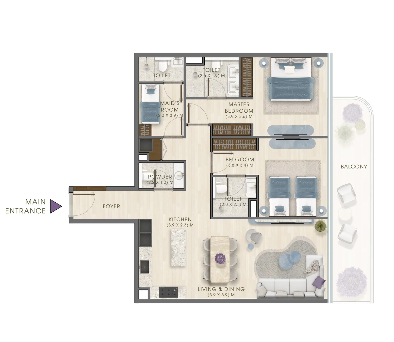 Kaia Residences 2 BR floor plan