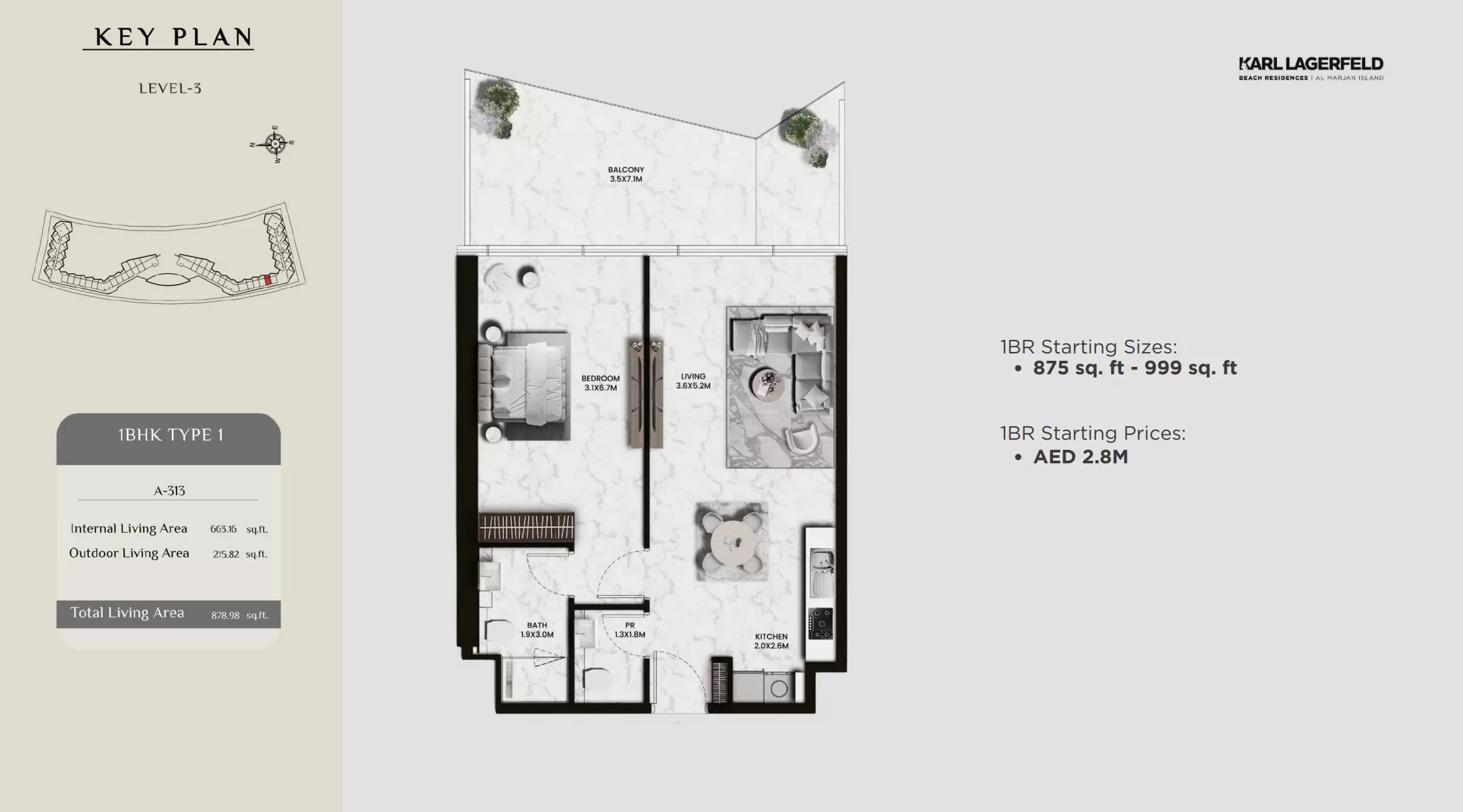 Karl Lagerfeld Beach Residences 1 BR floor plan