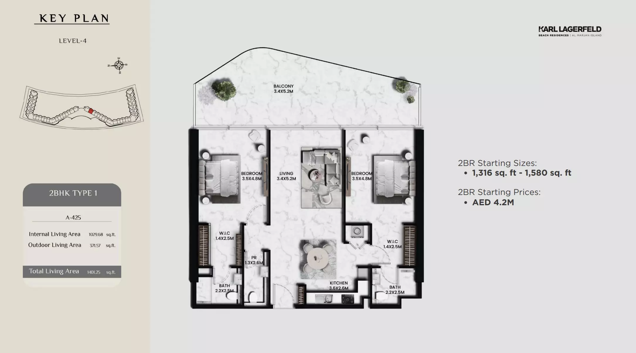 Karl Lagerfeld Beach Residences 2 BR floor plan