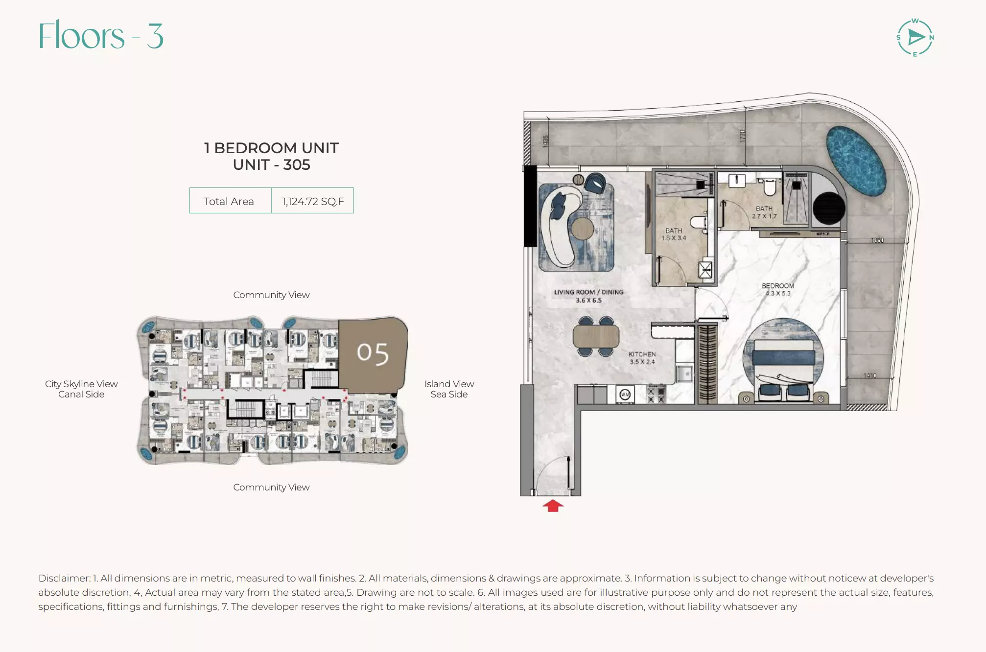 La Crystal 1 BR floor plan