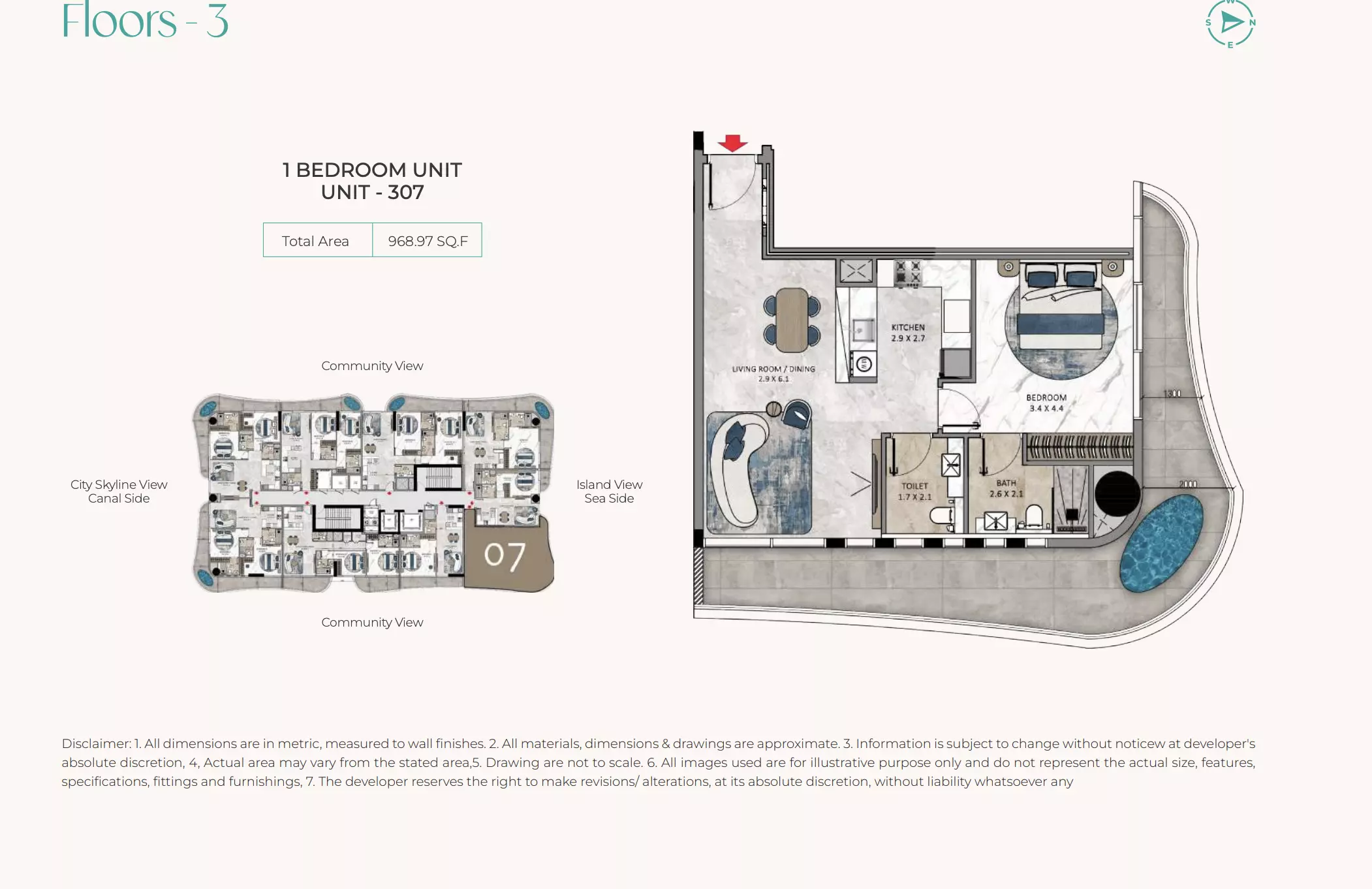 La Crystal 1 BR floor plan