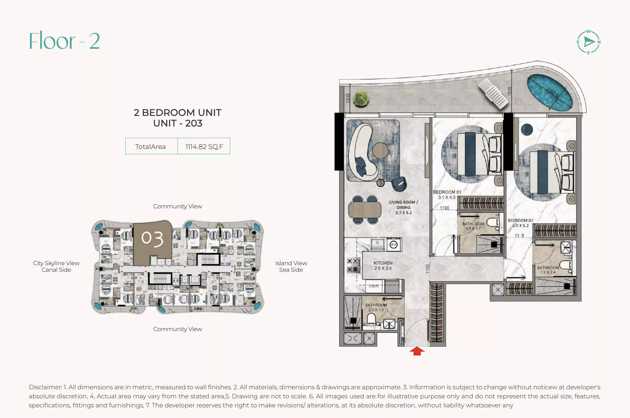 La Crystal 2 BR floor plan