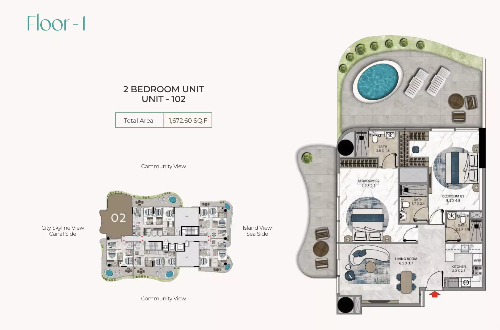 La Crystal 2 BR floor plan