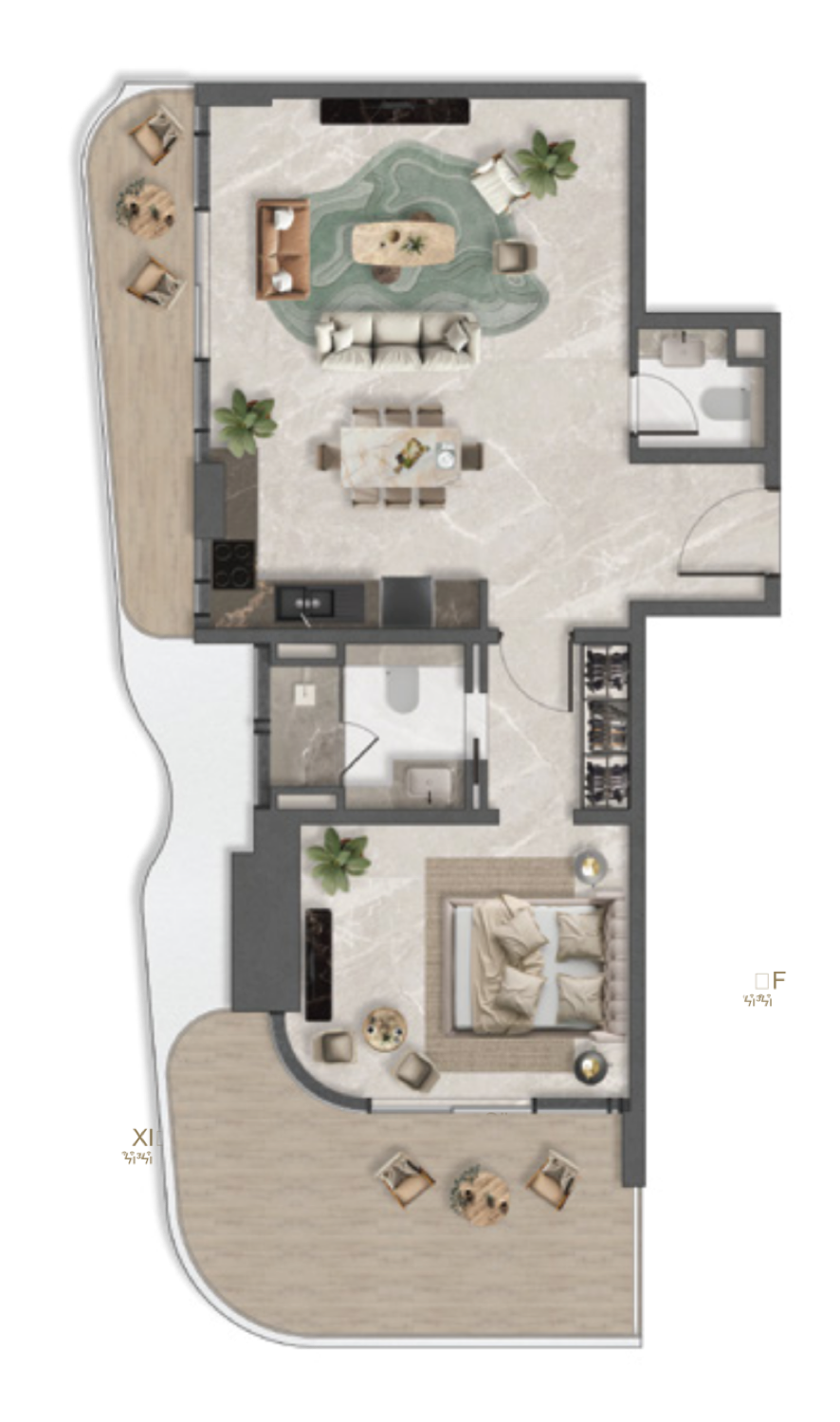 La Perla 1 Bedroom Type B floor plan