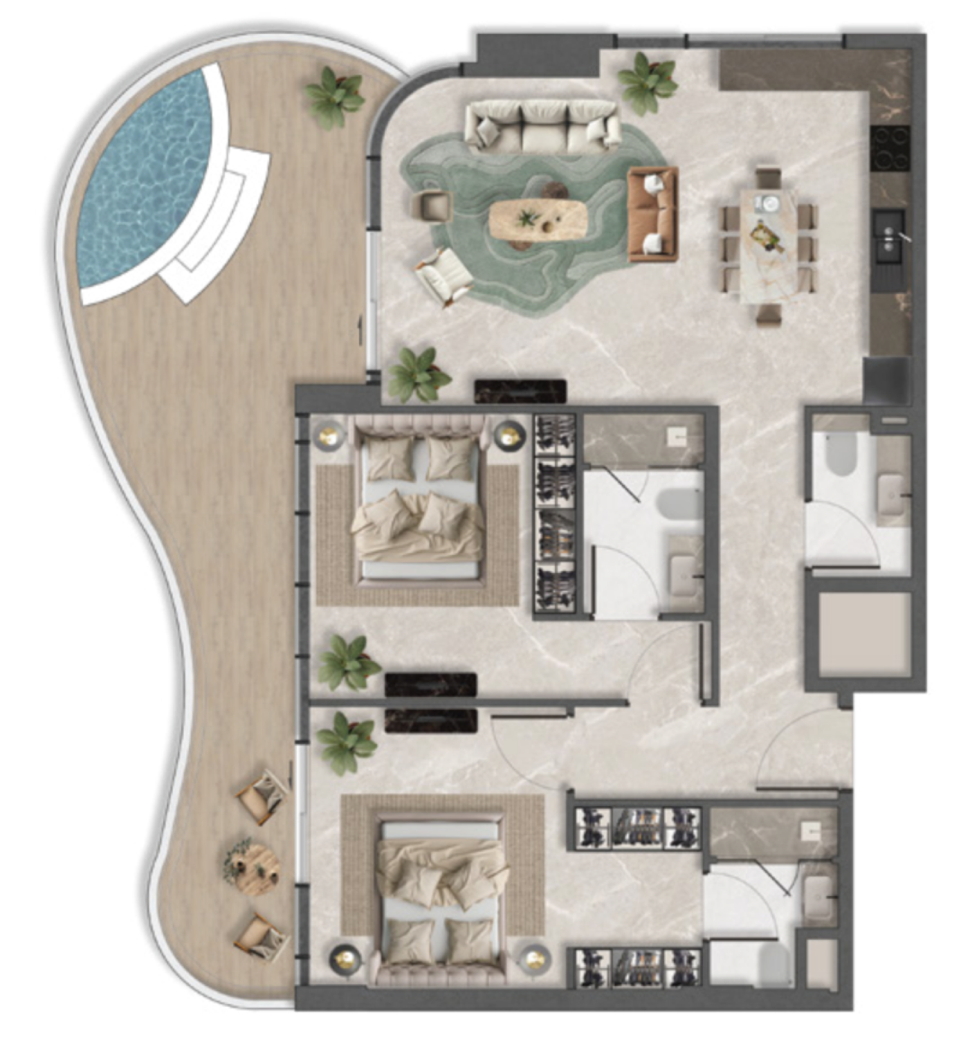 La Perla 2 Bedroom Type B floor plan