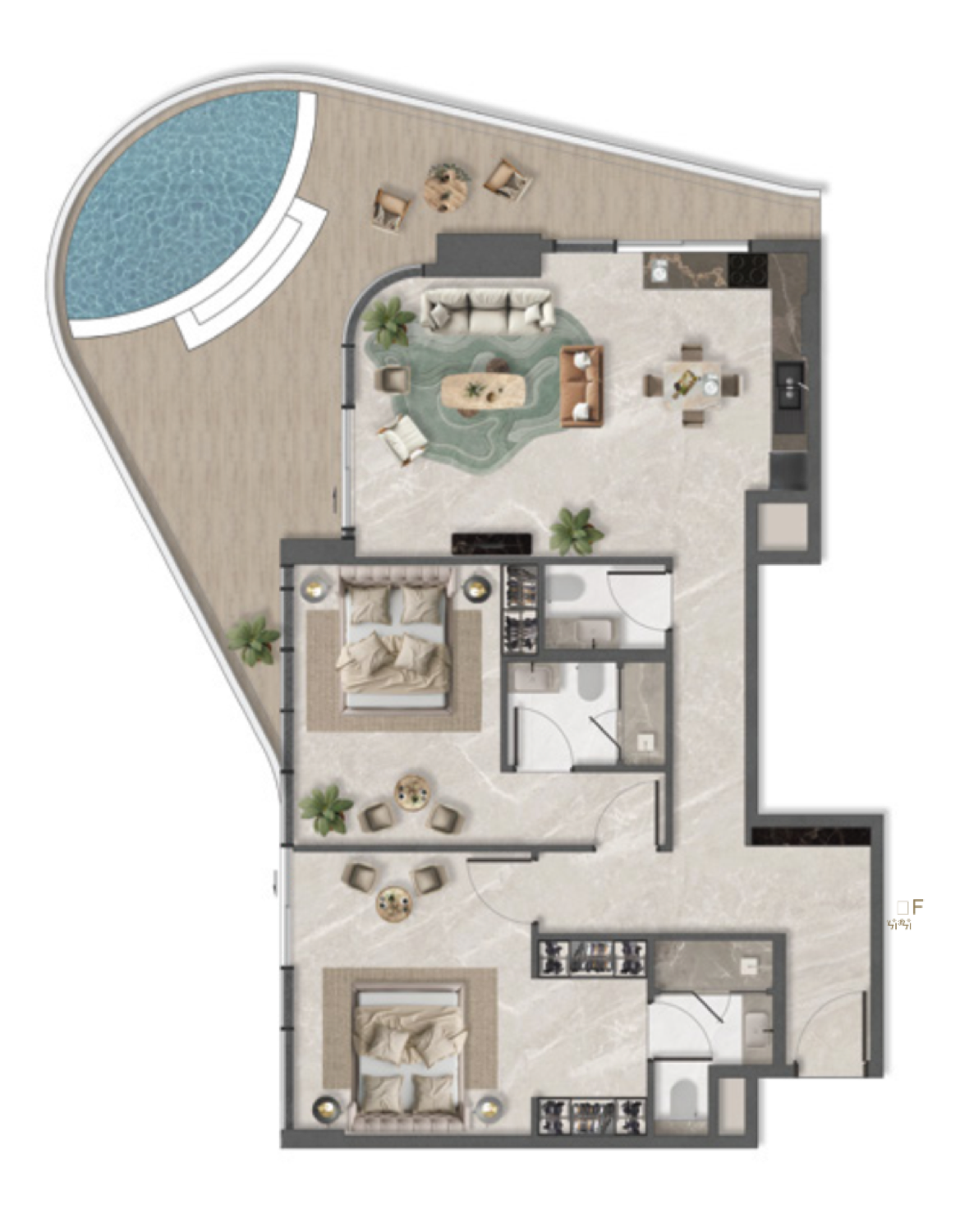 La Perla 2 Bedroom Type C floor plan