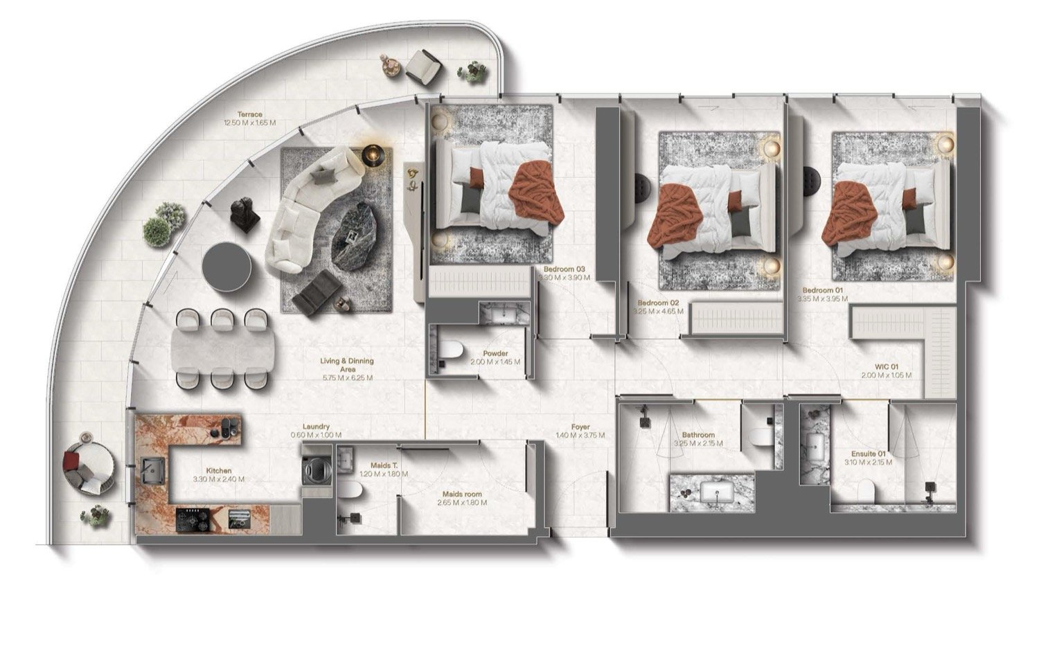 Le Chateau 3 BR floor plan