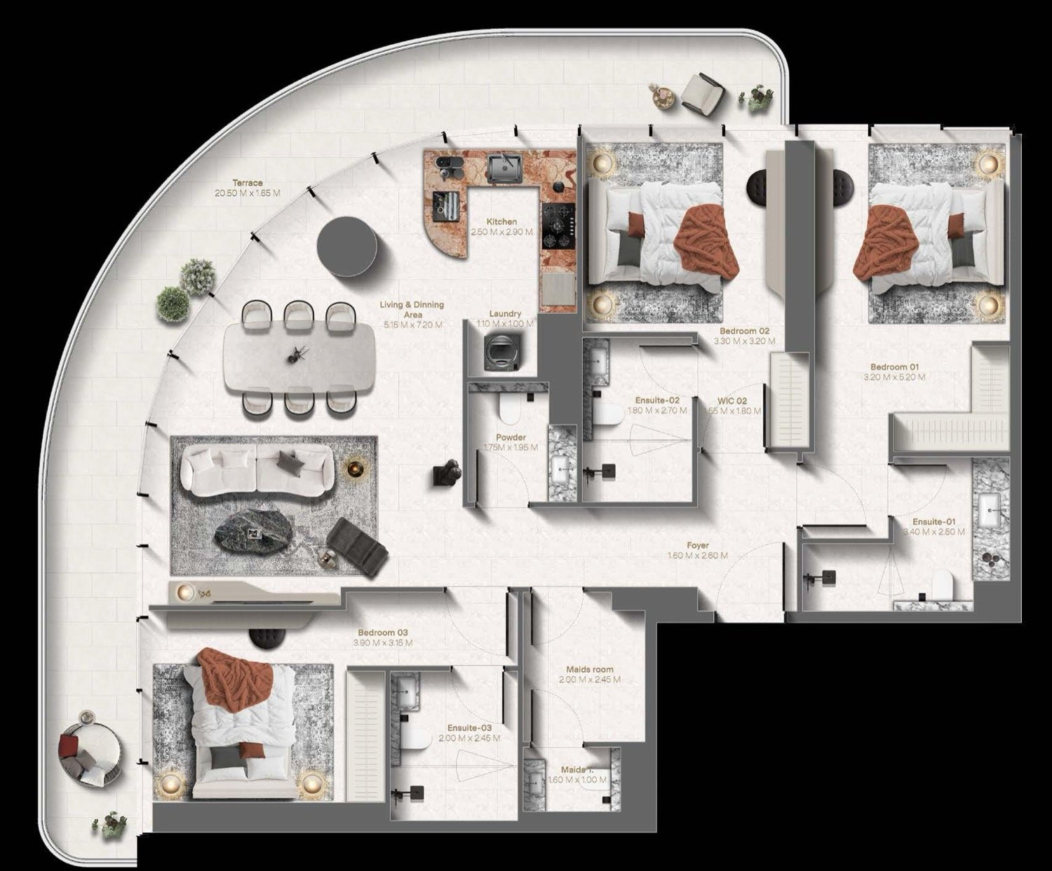 Le Chateau 3 BR floor plan