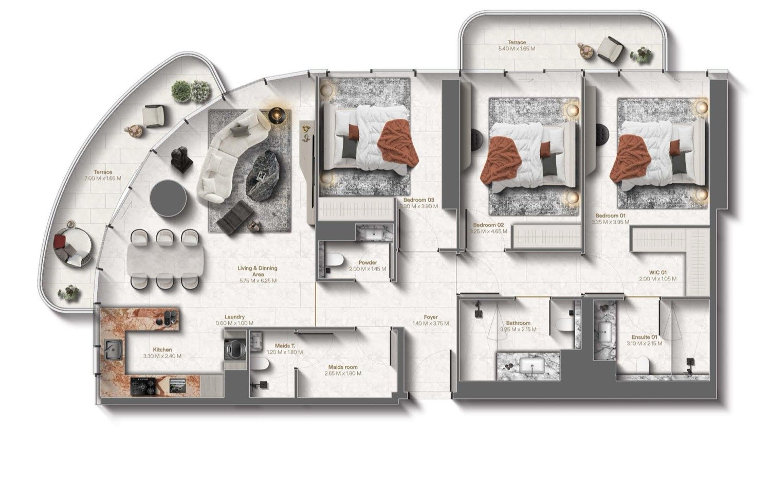 Le Chateau 3 BR floor plan