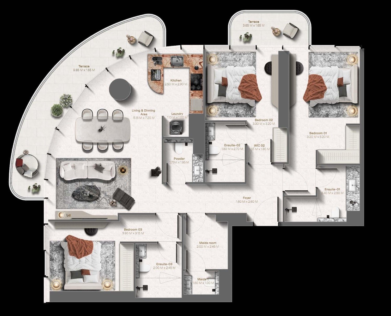 Le Chateau 3 BR floor plan