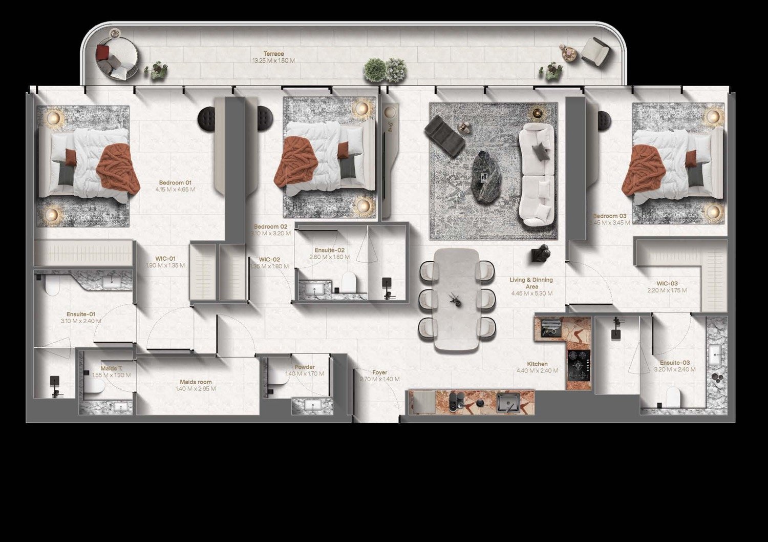 Le Chateau 3 BR floor plan