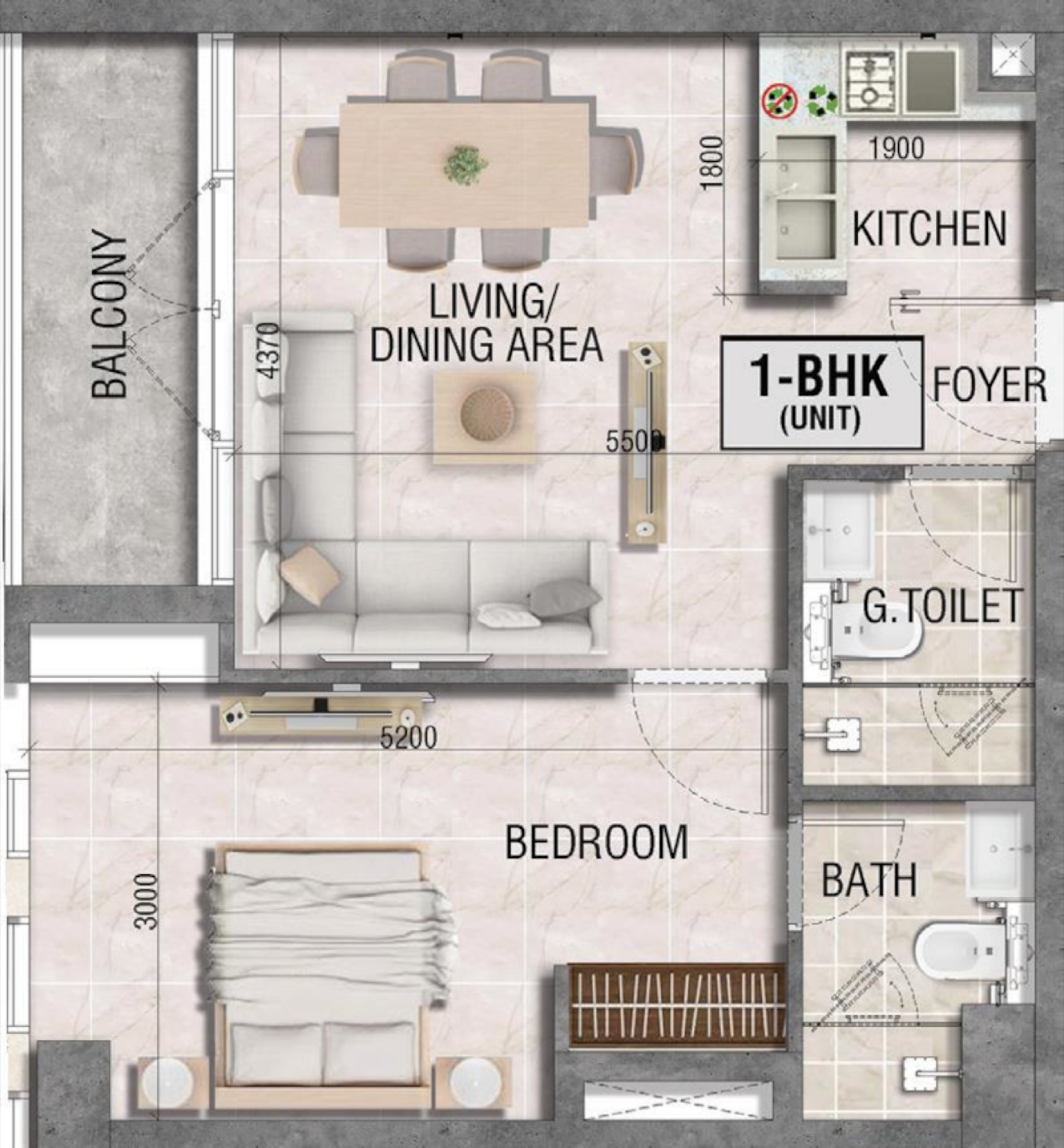 Lincoln Star III Residences 1 Bedroom Type 1 floor plan