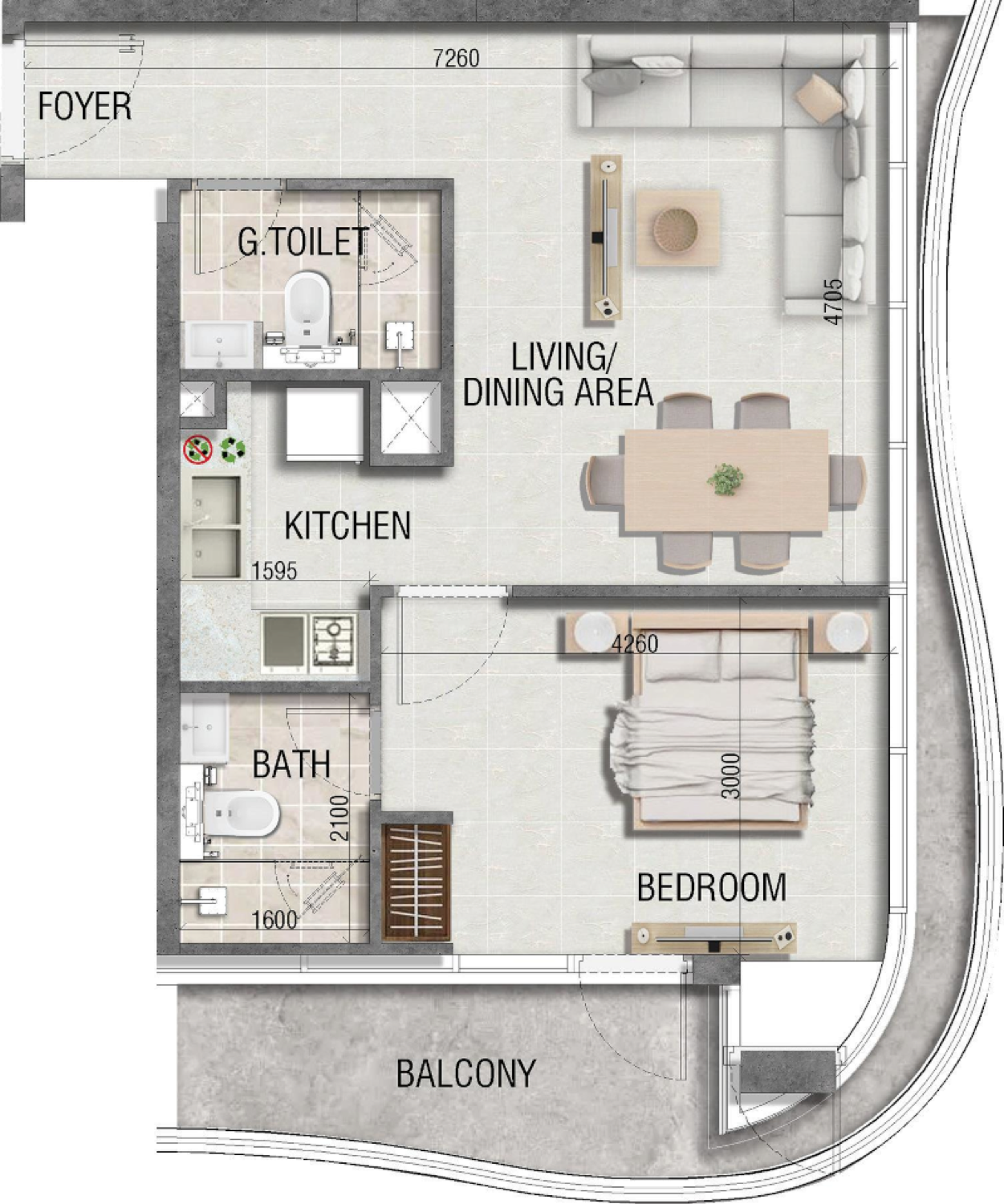 Lincoln Star III Residences 1 Bedroom Type 2 floor plan