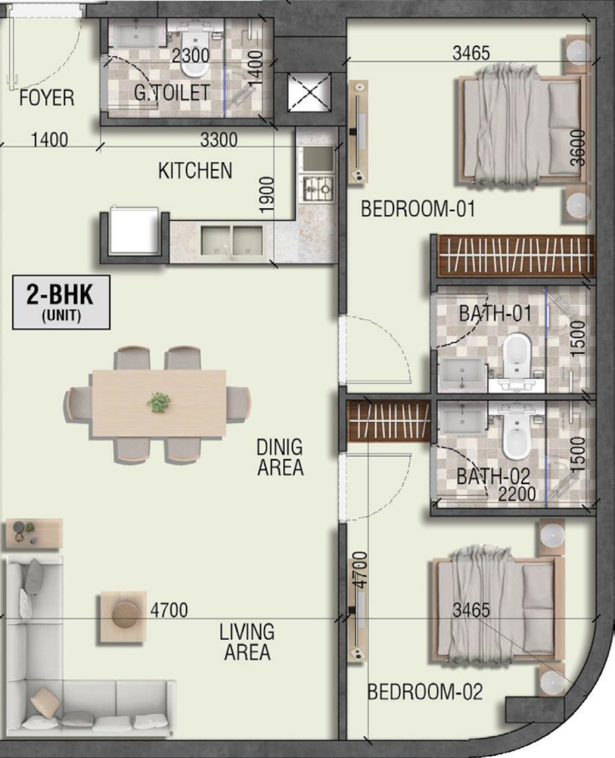 Lincoln Star III Residences 2 Bedroom Type 3 floor plan
