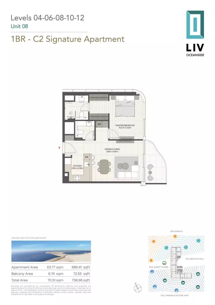 Liv Oceanside 1 BR floor plan