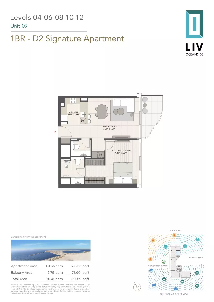 Liv Oceanside 1 BR floor plan