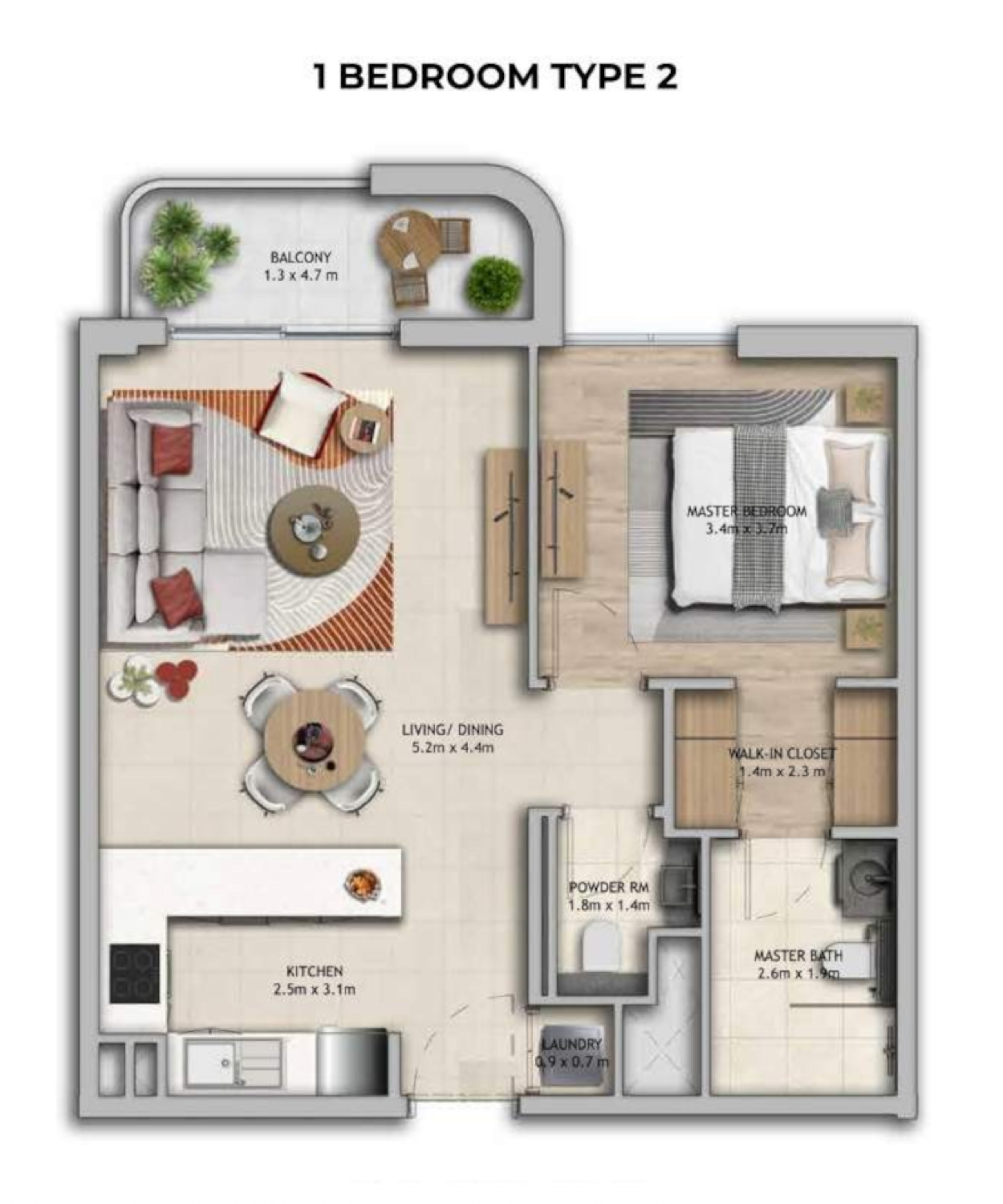 Manarat Living 1 Bedroom Type 2 floor plan