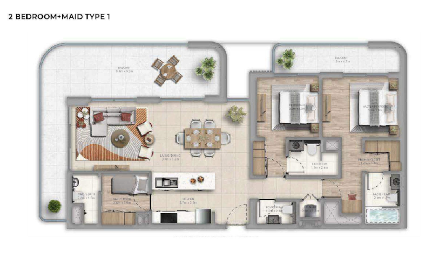 Manarat Living 2 Bedroom Type 1 floor plan