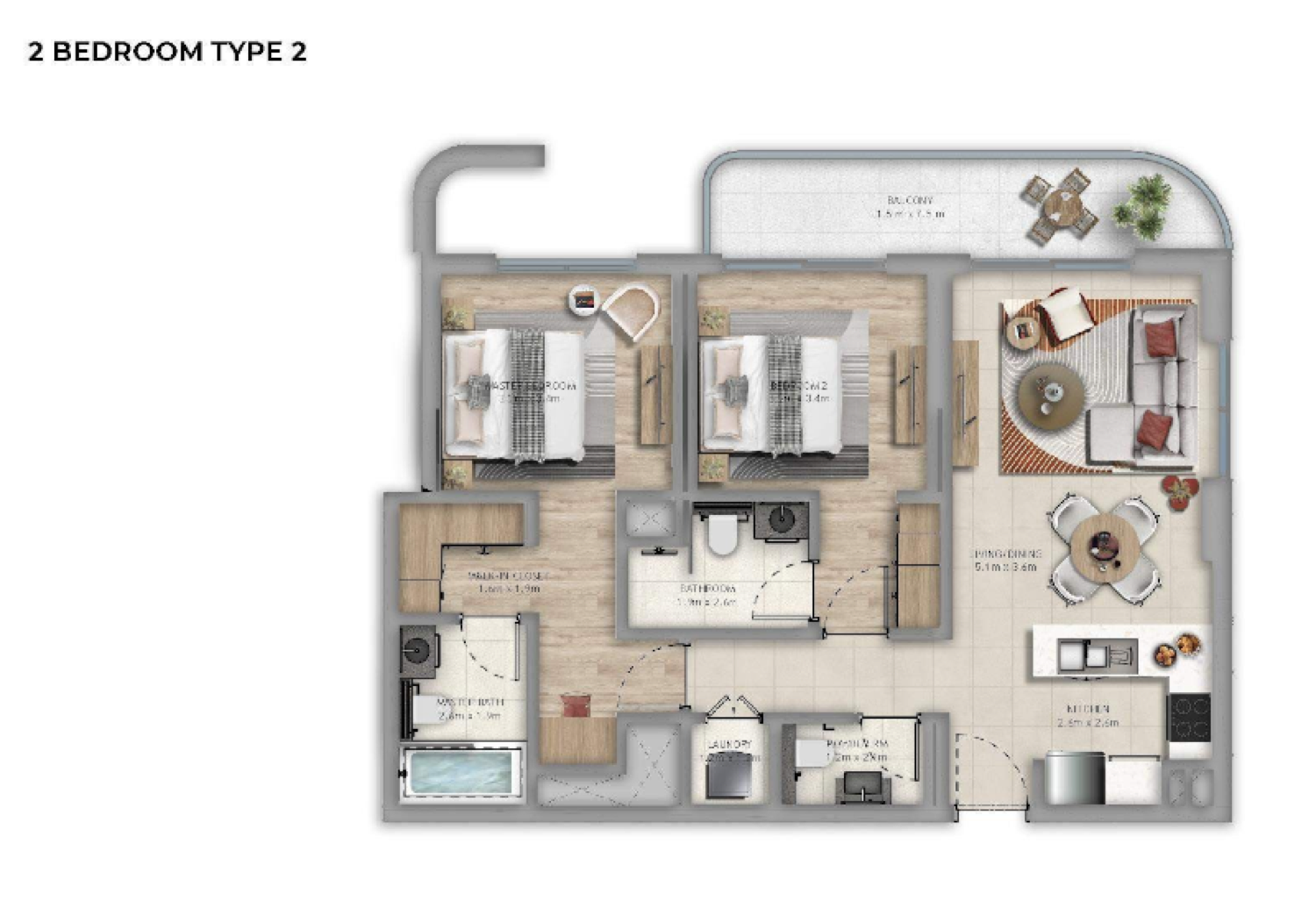Manarat Living 2 Bedroom Type 2 floor plan