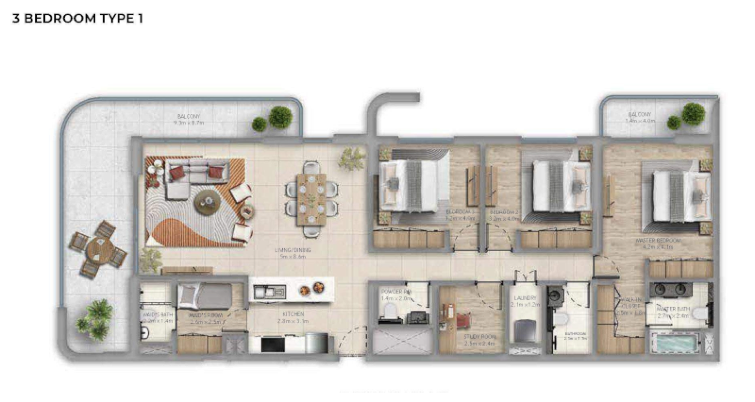 Manarat Living 3 Bedroom Type 1 floor plan