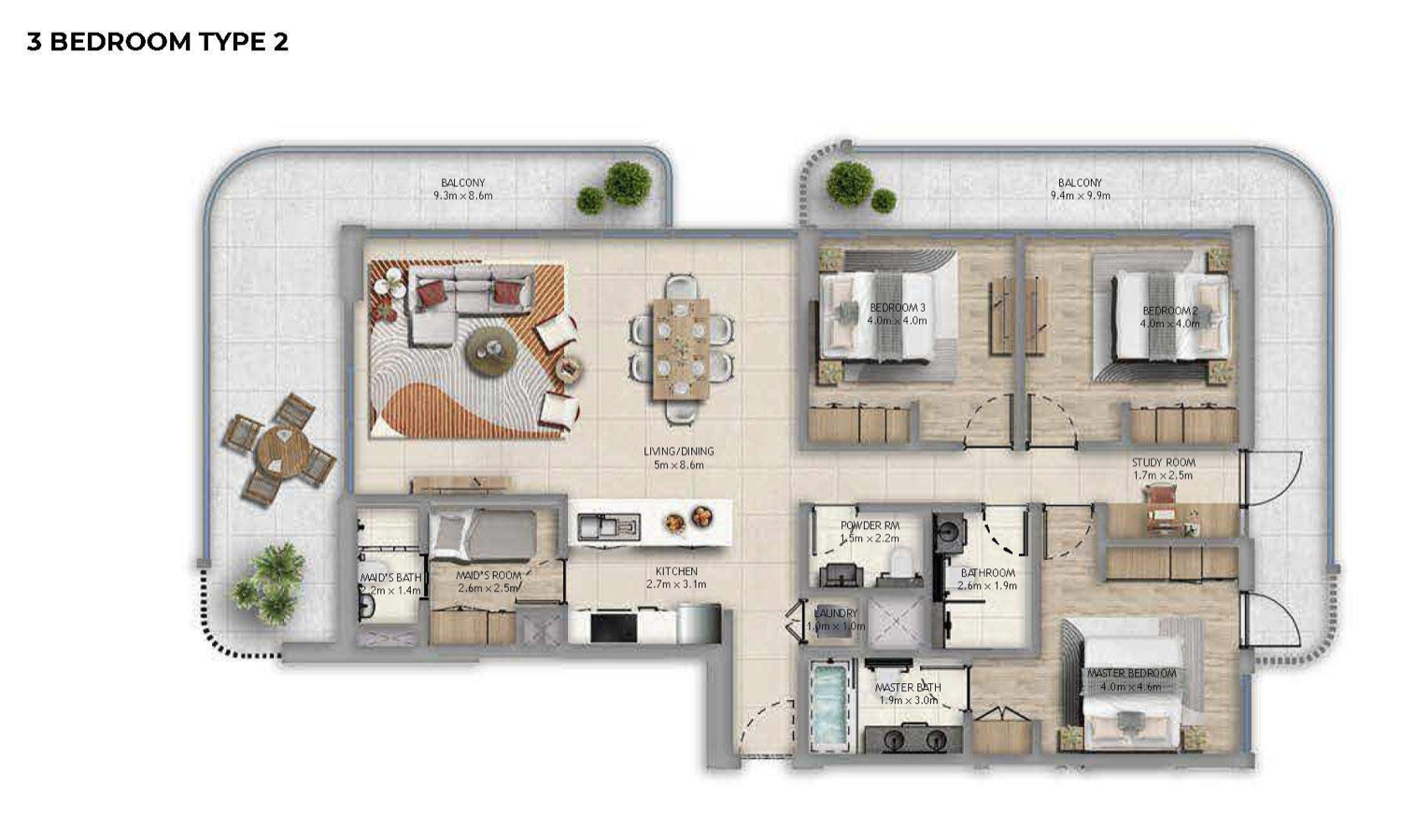 Manarat Living 3 Bedroom Type 2 floor plan