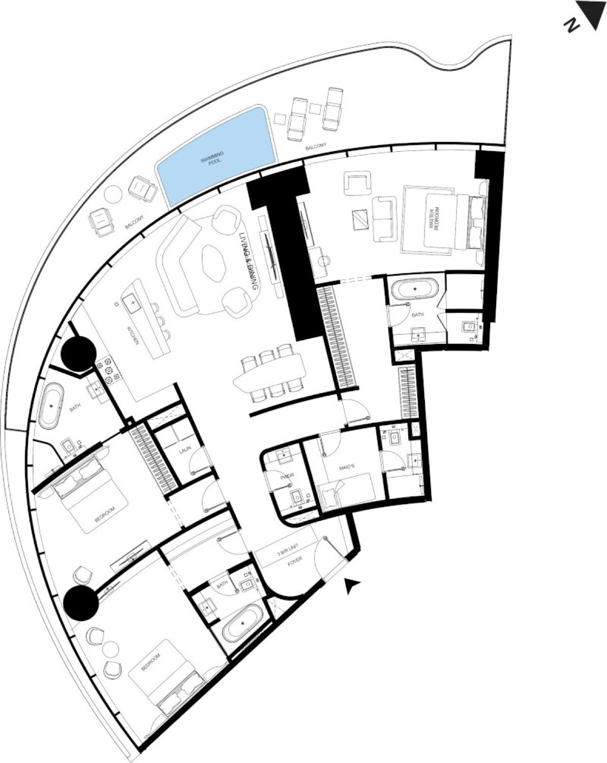 Mercedes Benz Residences 3 Bedroom Type 1 floor plan