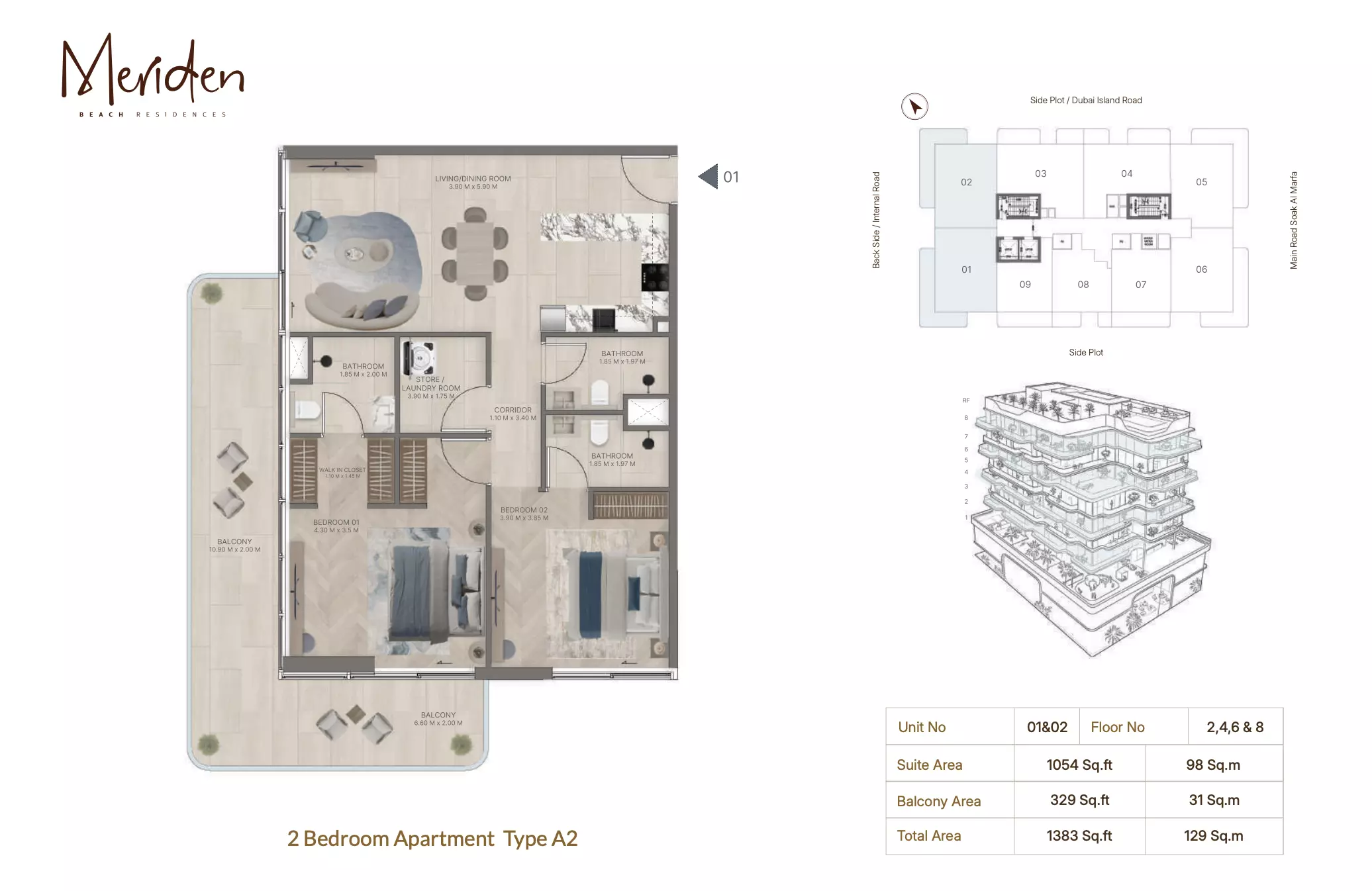 Meriden Beach Residences 2 BR floor plan
